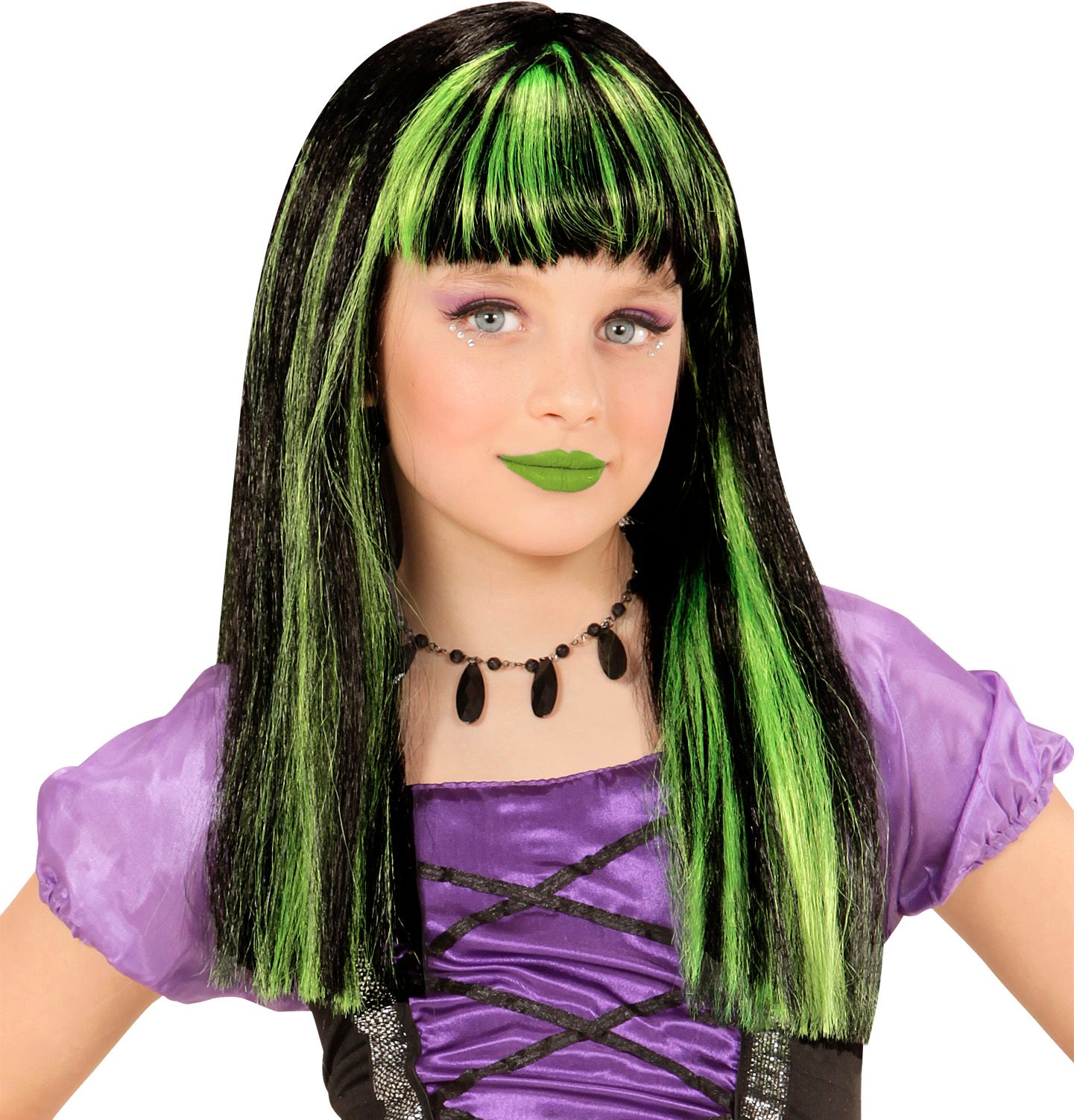 Groen-Zwart Gestreepte Pruik Kind