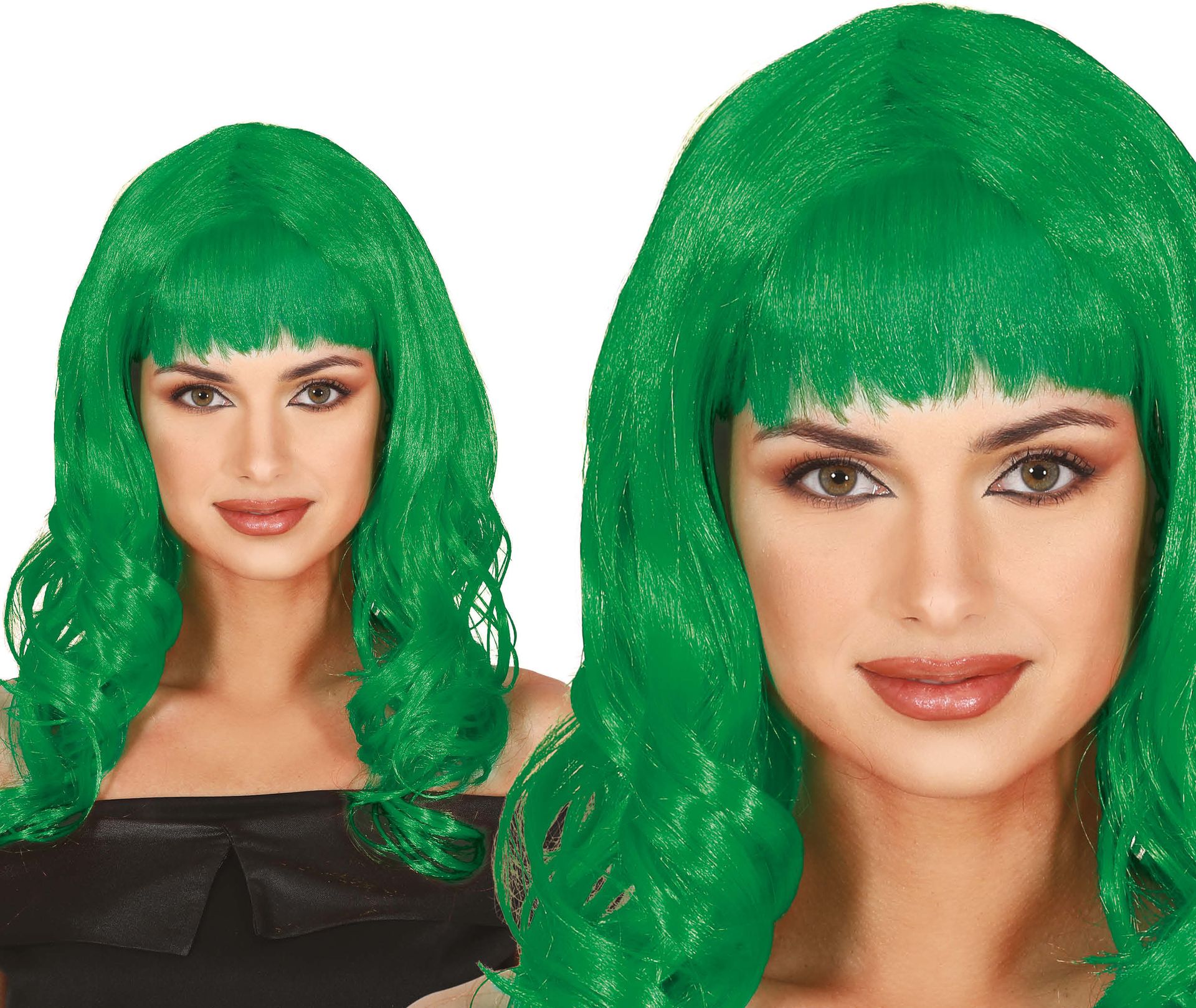 Groene Dames Pruik Lang Krullend met Pony