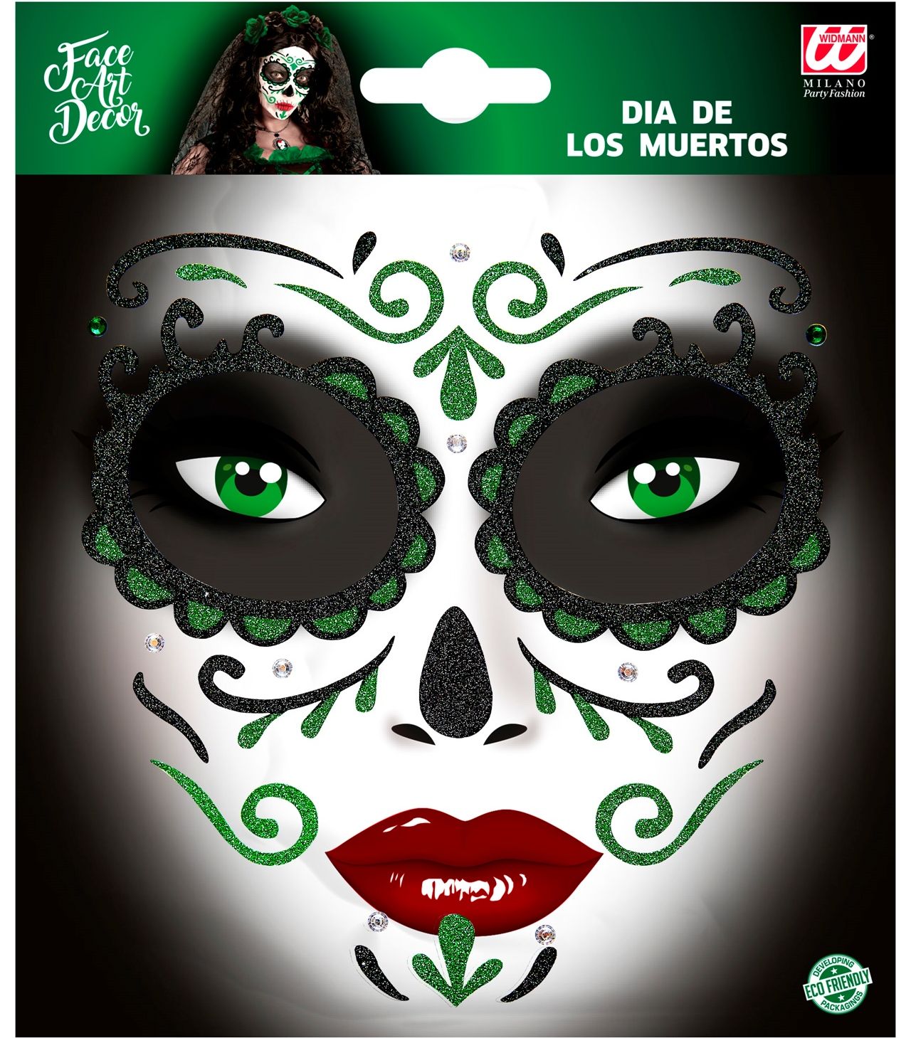 Groene Dia De Los Muertos Gezicht Glitters