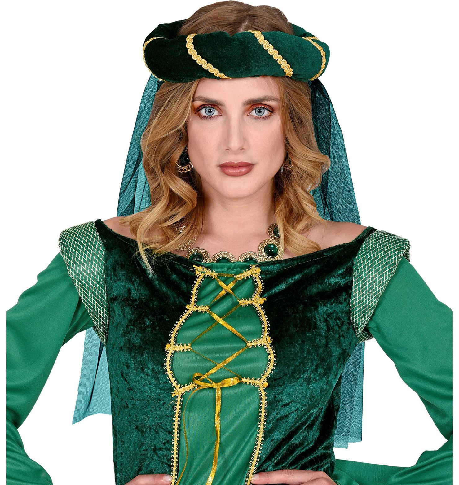 Groene Middeleeuwse Hoofddeksel met Sluier