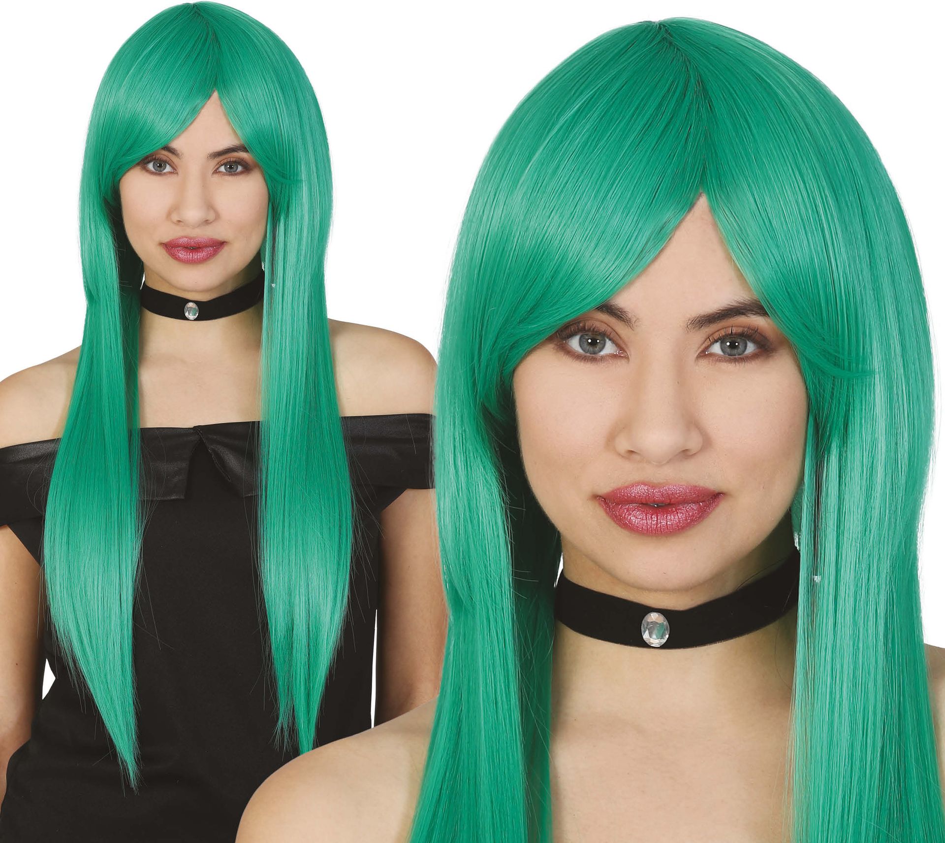 Groene Pruik Lang Stijl Vrouwen