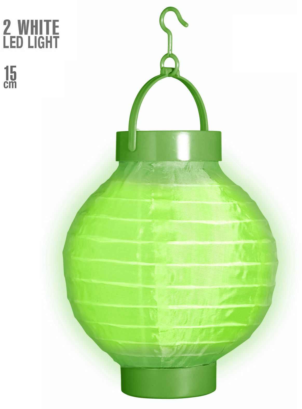 Groene stoffen lantaarn met 2 witte LED lichten