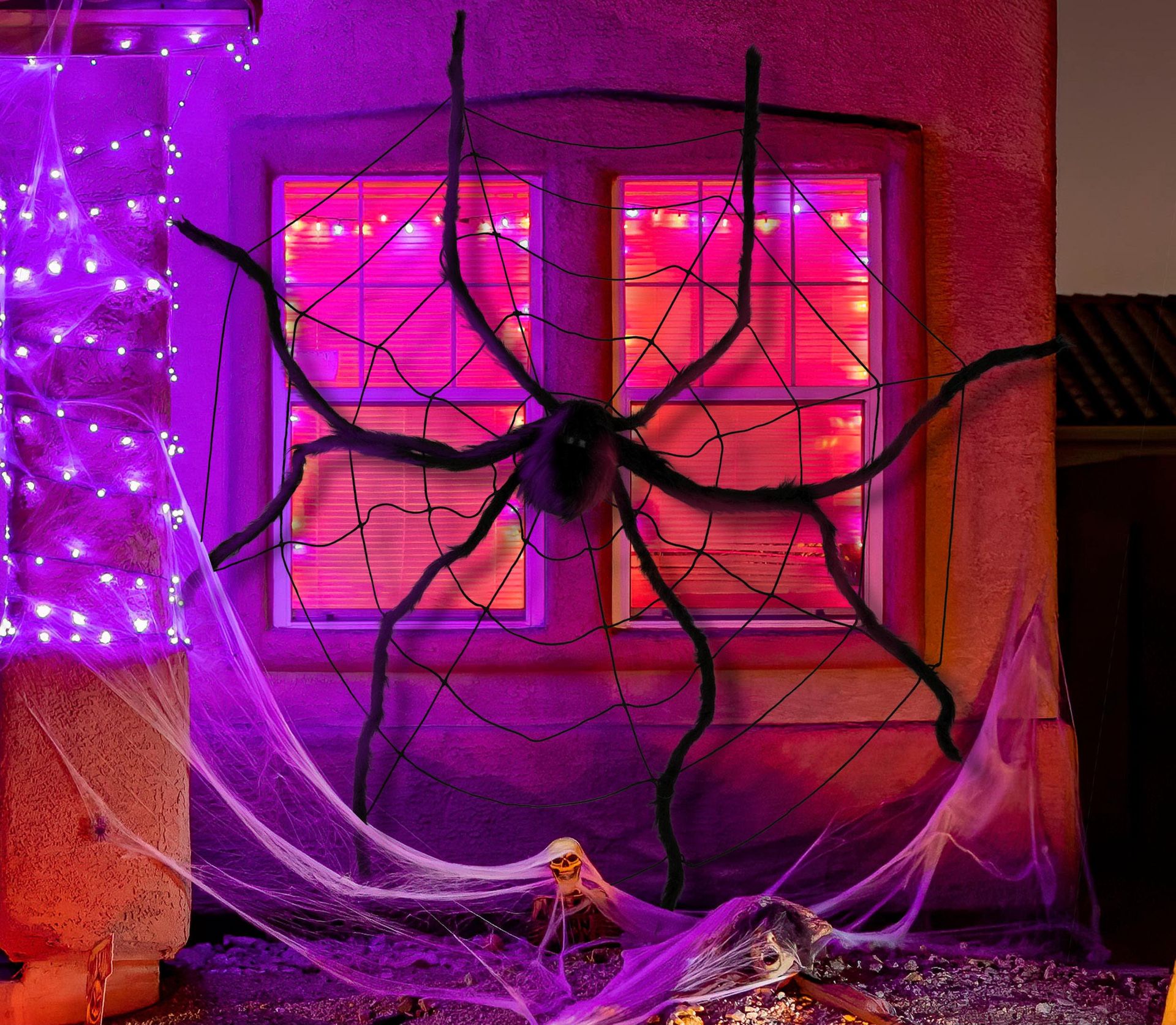 Grote Zwarte Spin met Spinnenweb Halloween