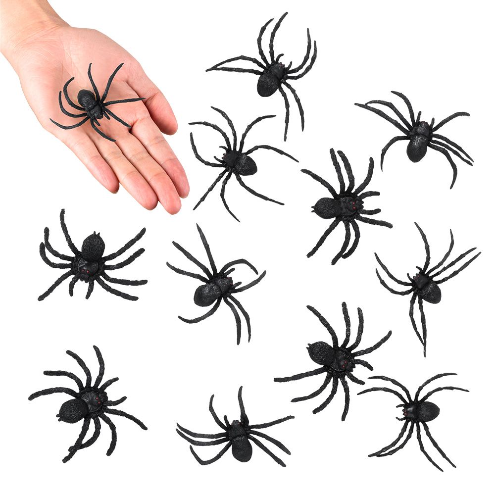 Halloween 12 zwarte kleine deco spinnen