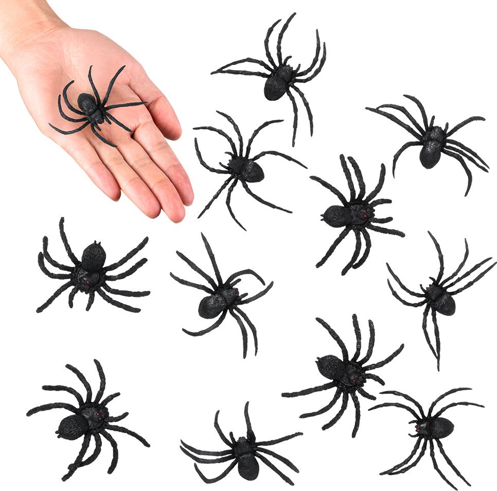 Halloween 12 Zwarte Kleine Deco Spinnen
