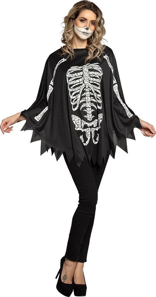 Halloween Basic Skelet Poncho Dames