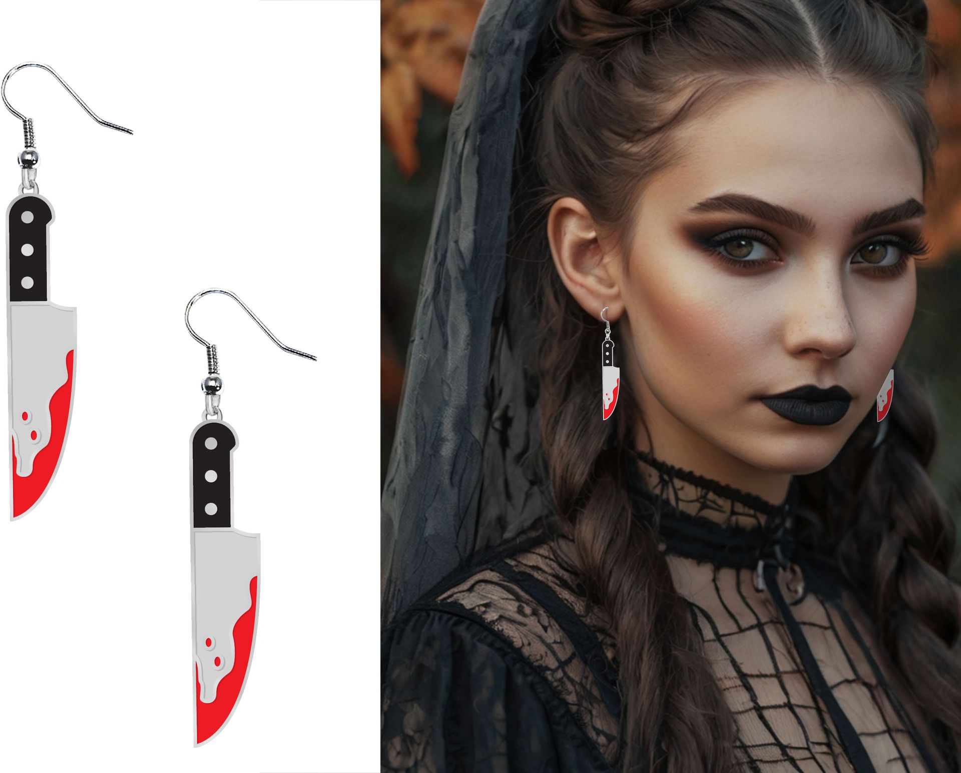 Halloween Bebloed Mes Oorbellen