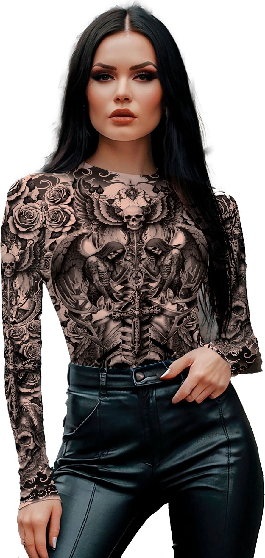 Halloween Dames Bodysuit met Nep Tattoos Zwart