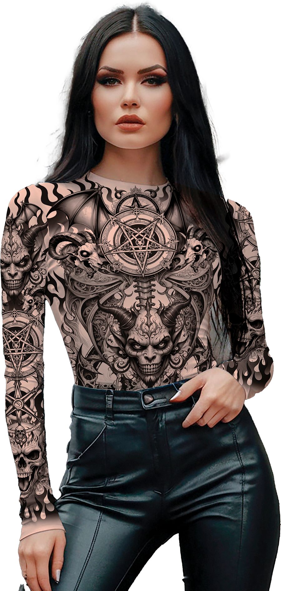 Halloween Dames Bodysuit Satanisch Zwart