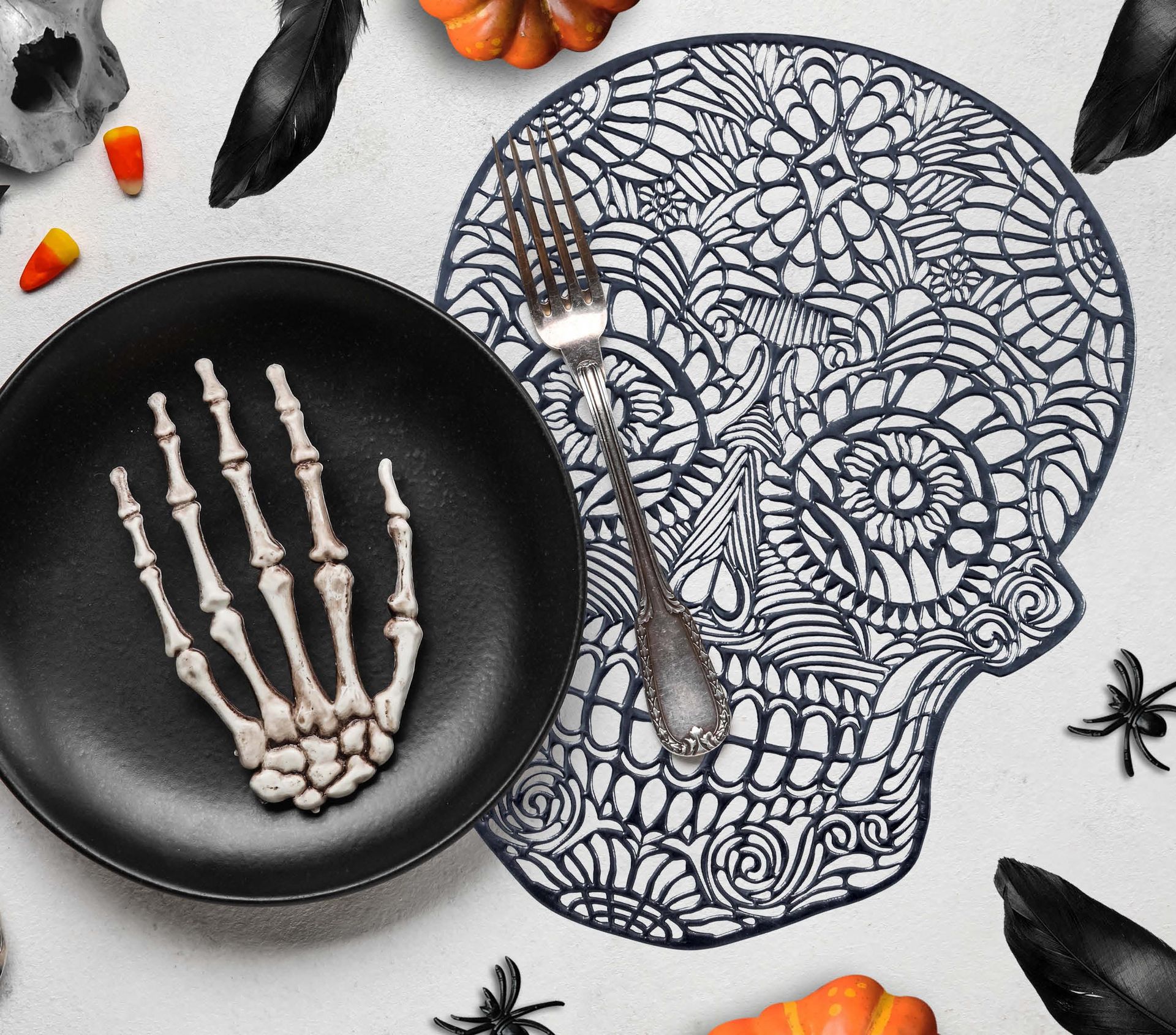 Halloween Doodskop Placemat Opengewerkt