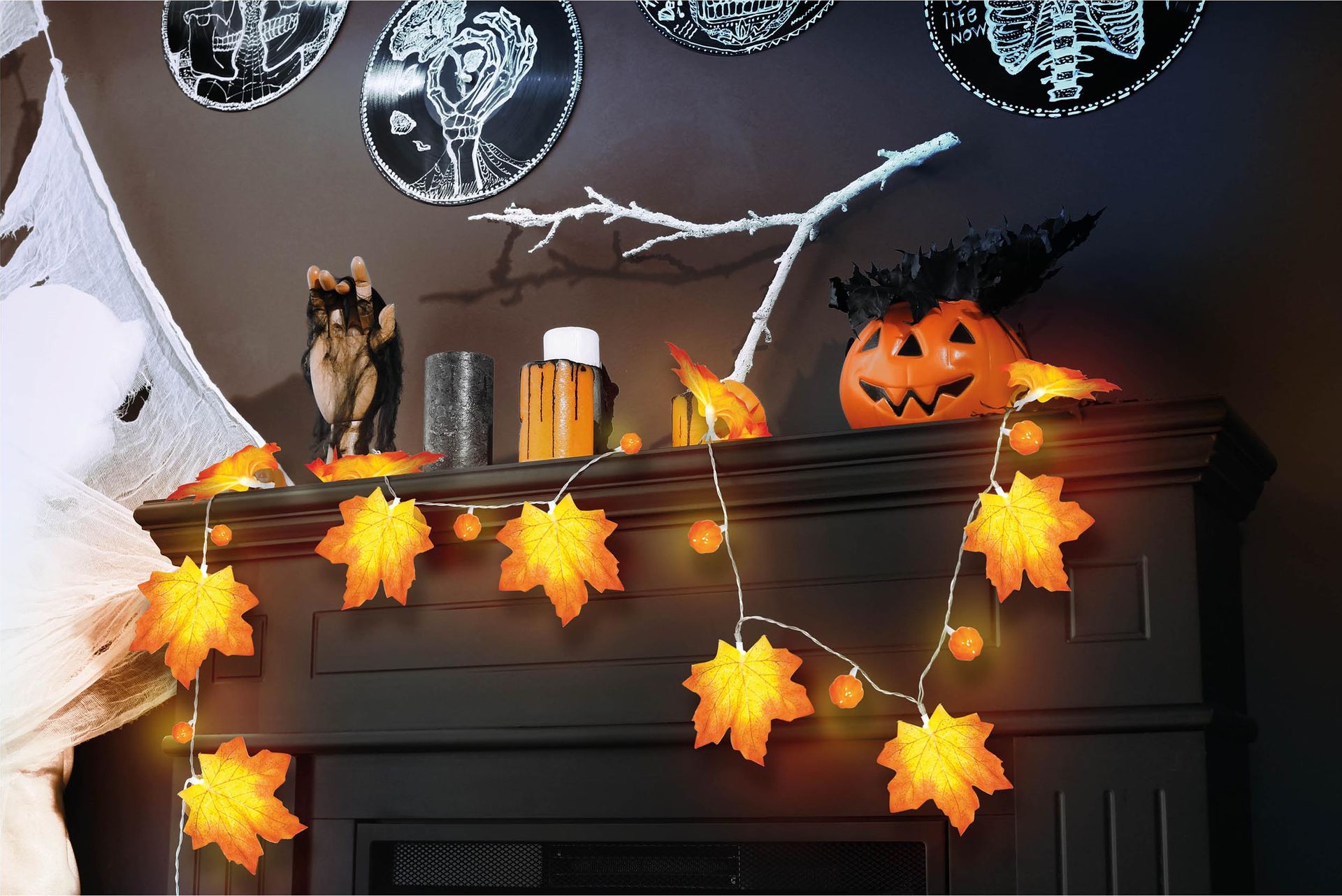 Halloween Herfst Lichtslinger met Pompoen en Bladeren