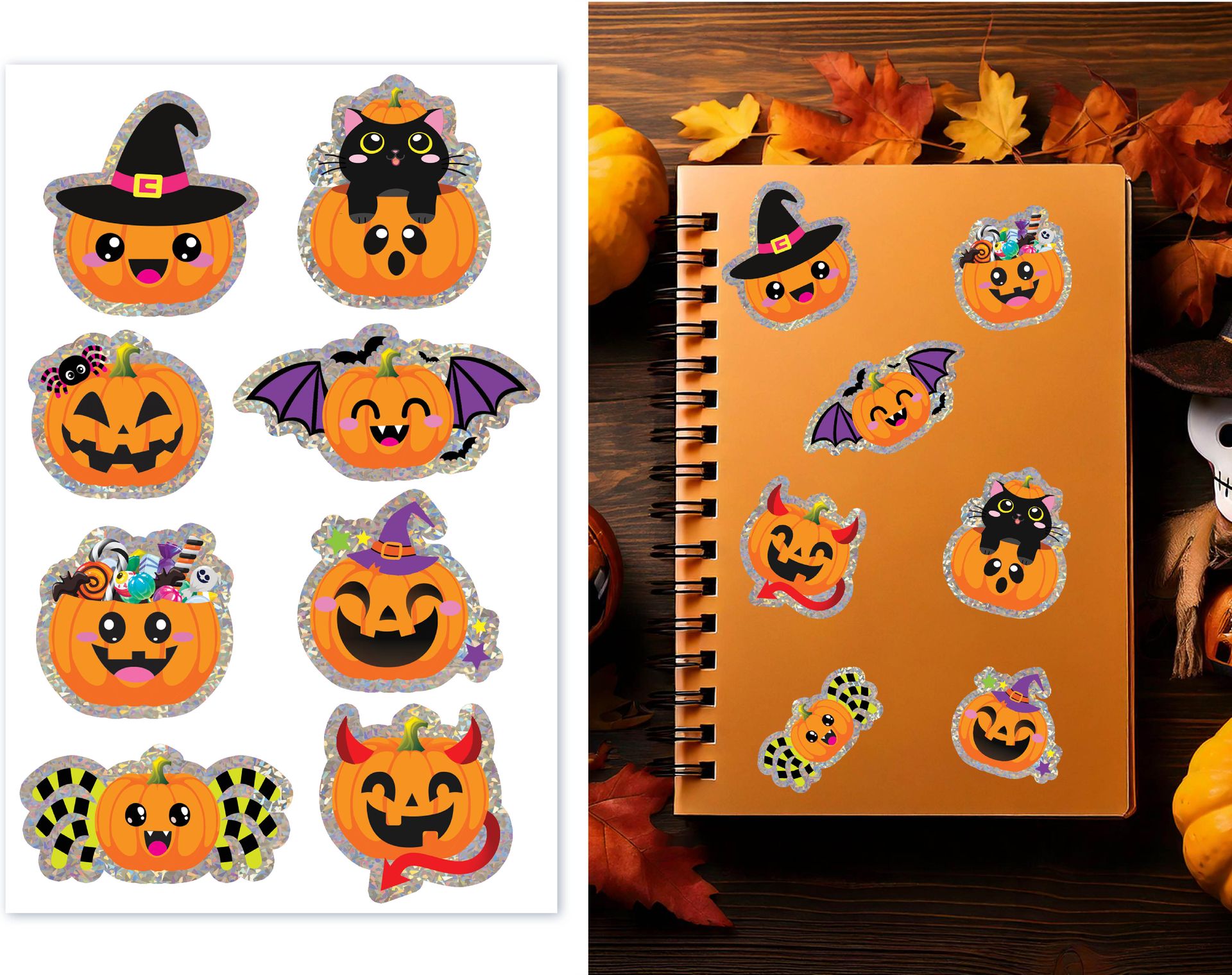 Halloween Holografische Pompoen Stickers