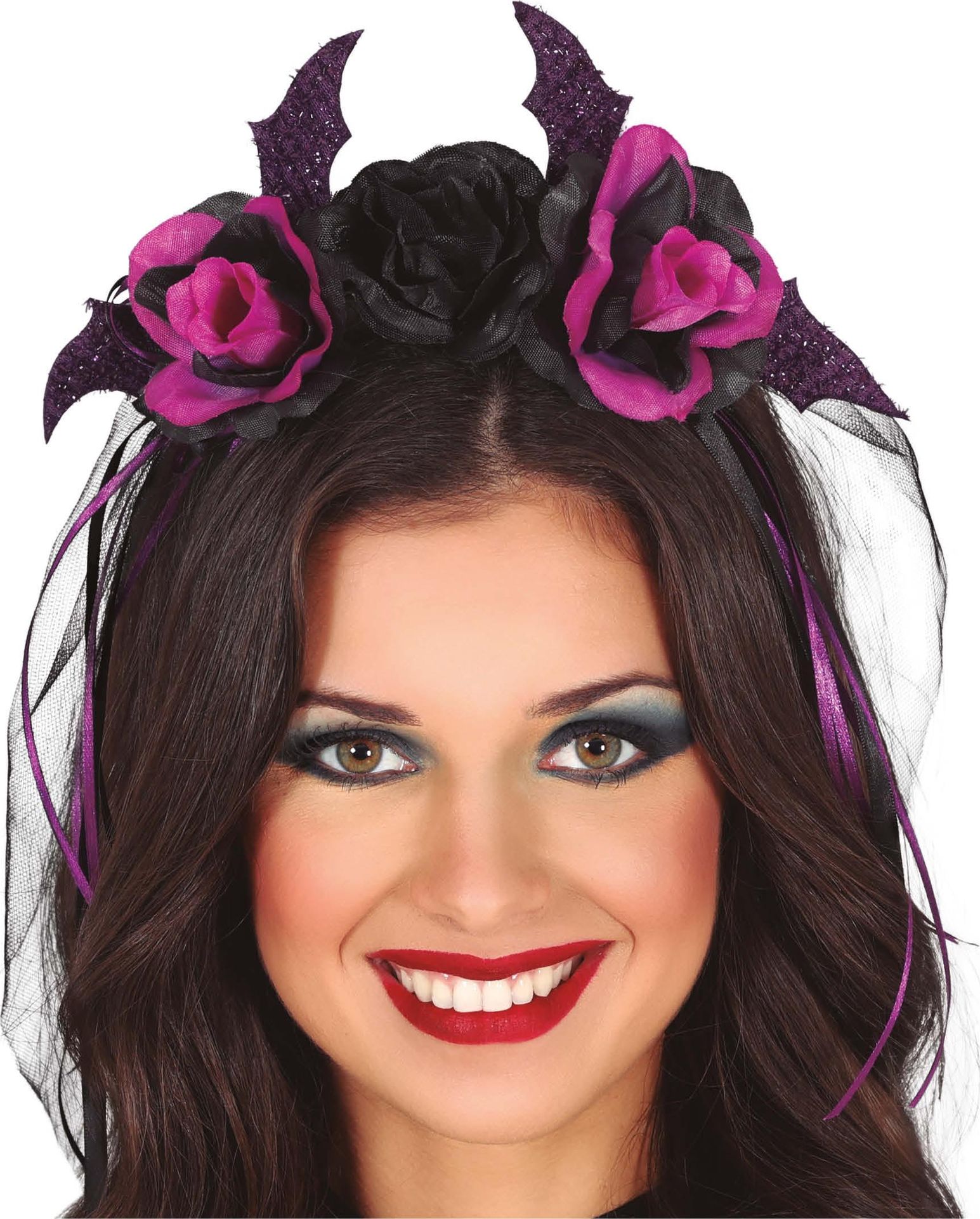 Halloween Paarse Glitter Haarband met Sluier