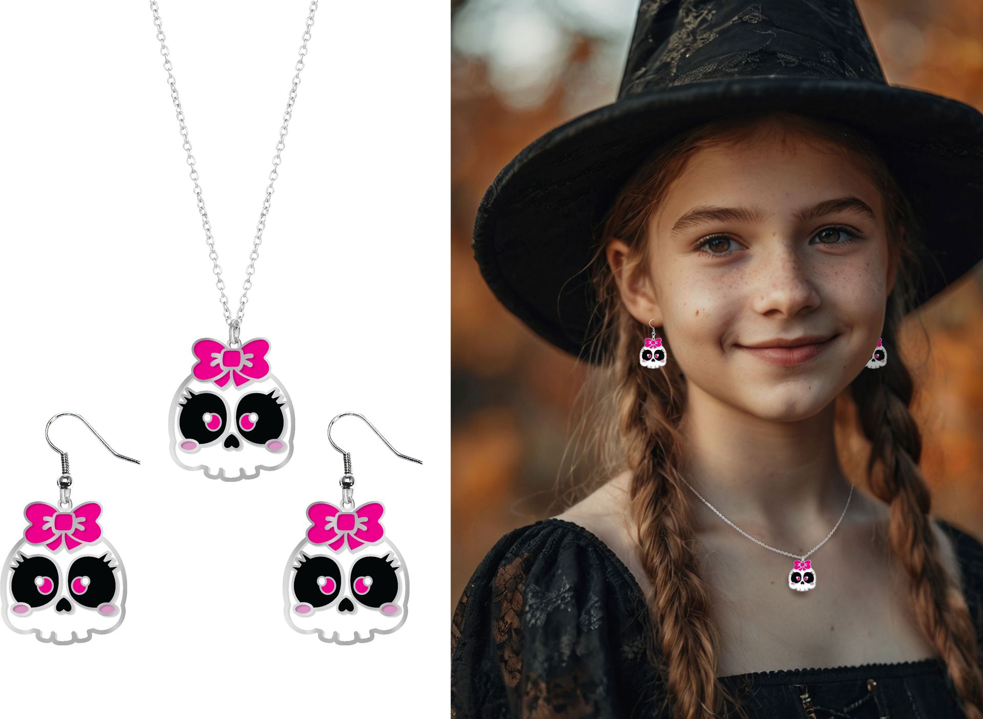 Halloween Schedel Oorbellen en Halsketting Kind