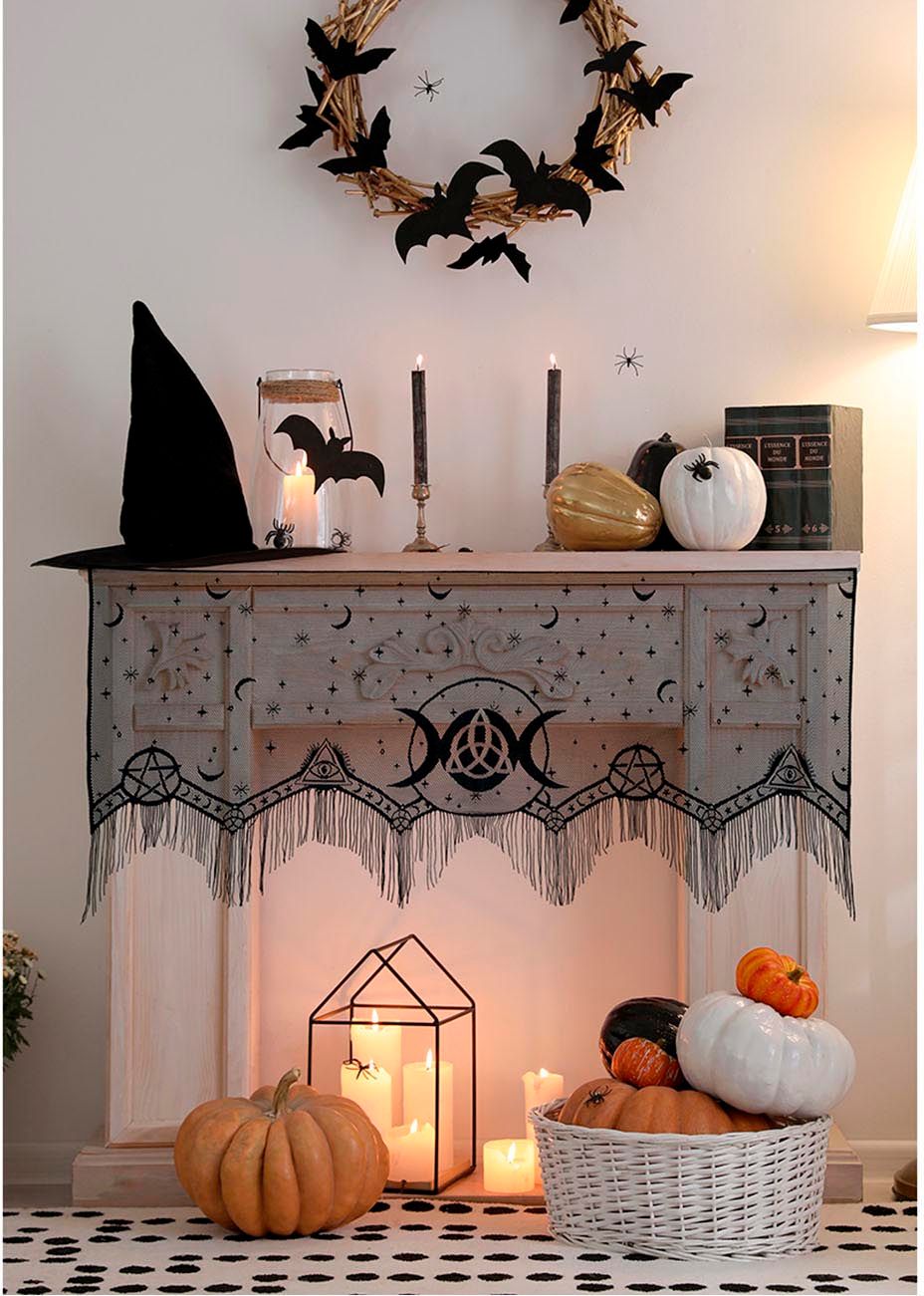 Halloween Schouw Versiering Zwarte Kant 200X50cm