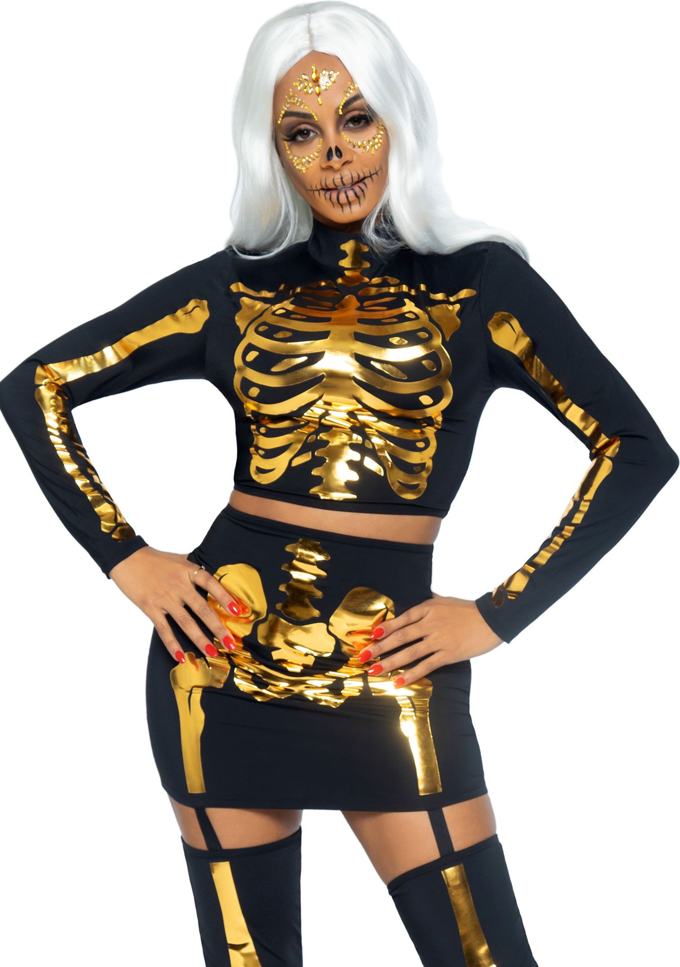 Halloween sexy gouden skelet kostuum