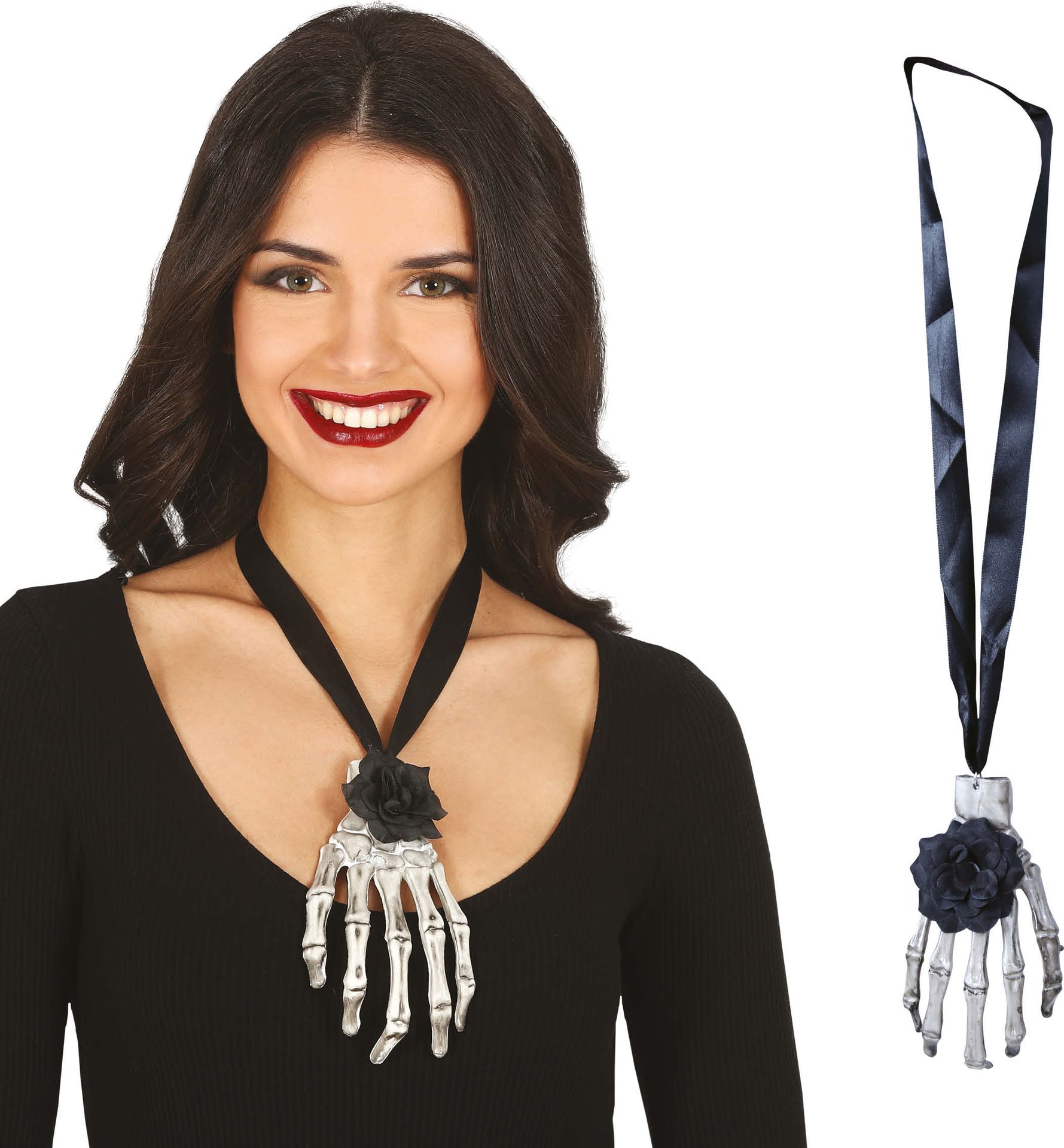 Halloween Skelet Hand Ketting met Roos