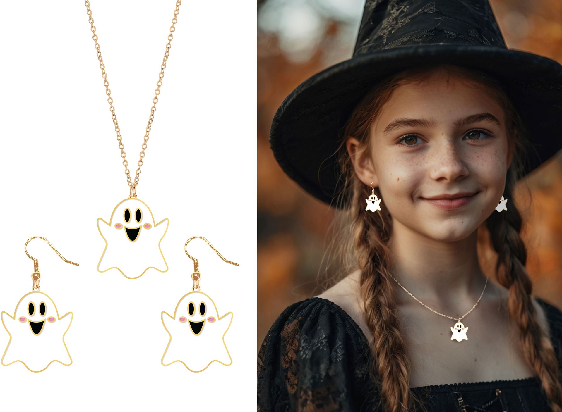 Halloween Spook Oorbellen en Halsketting Kind