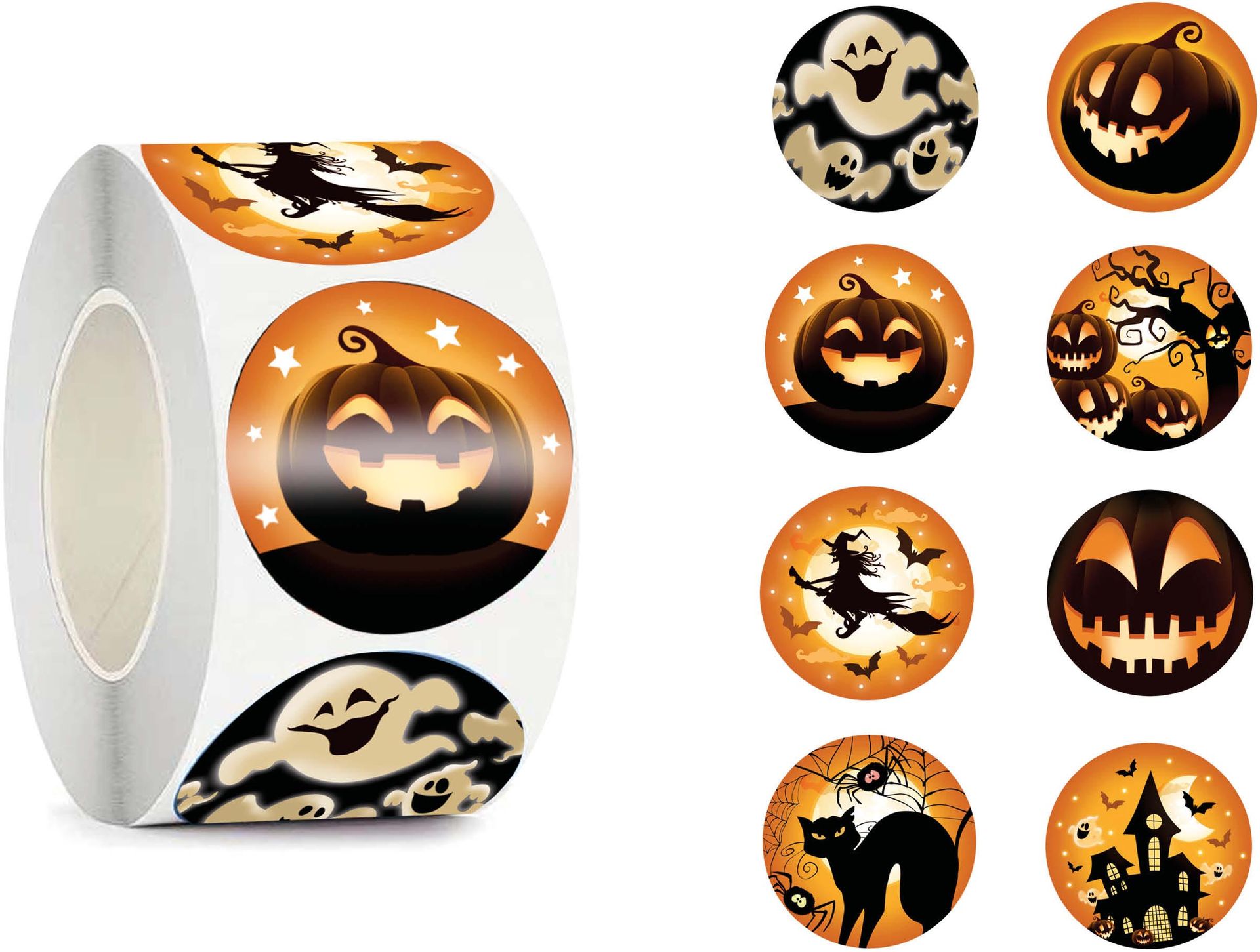 Halloween Stickers Rol 200 Stuks Zwart Oranje
