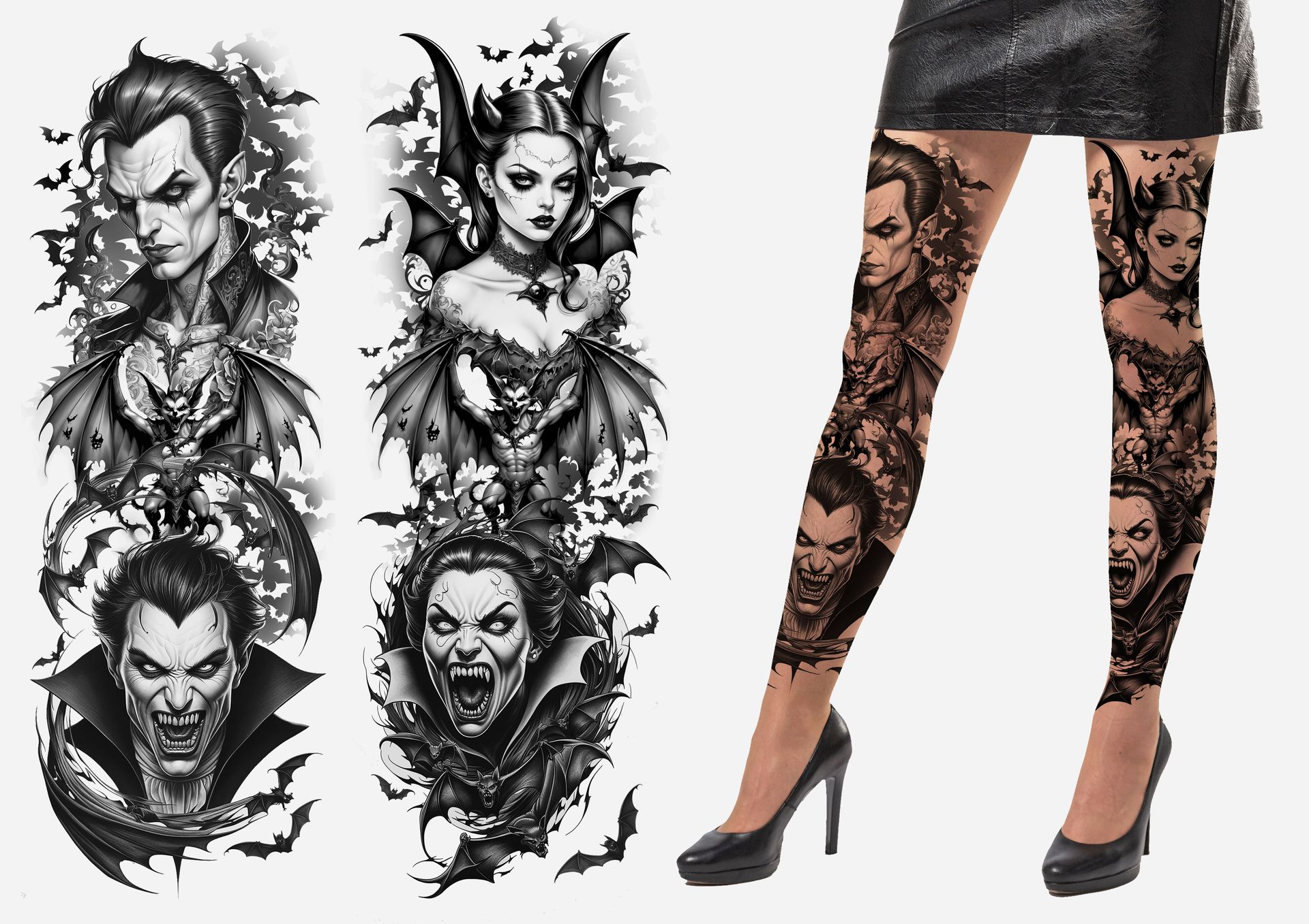 Halloween Vampier Tattoo Effect Panty Zwart