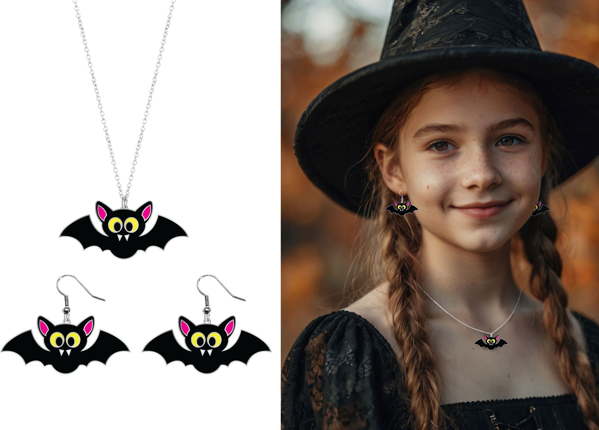 Halloween Vleermuis Oorbellen en Halsketting Kind