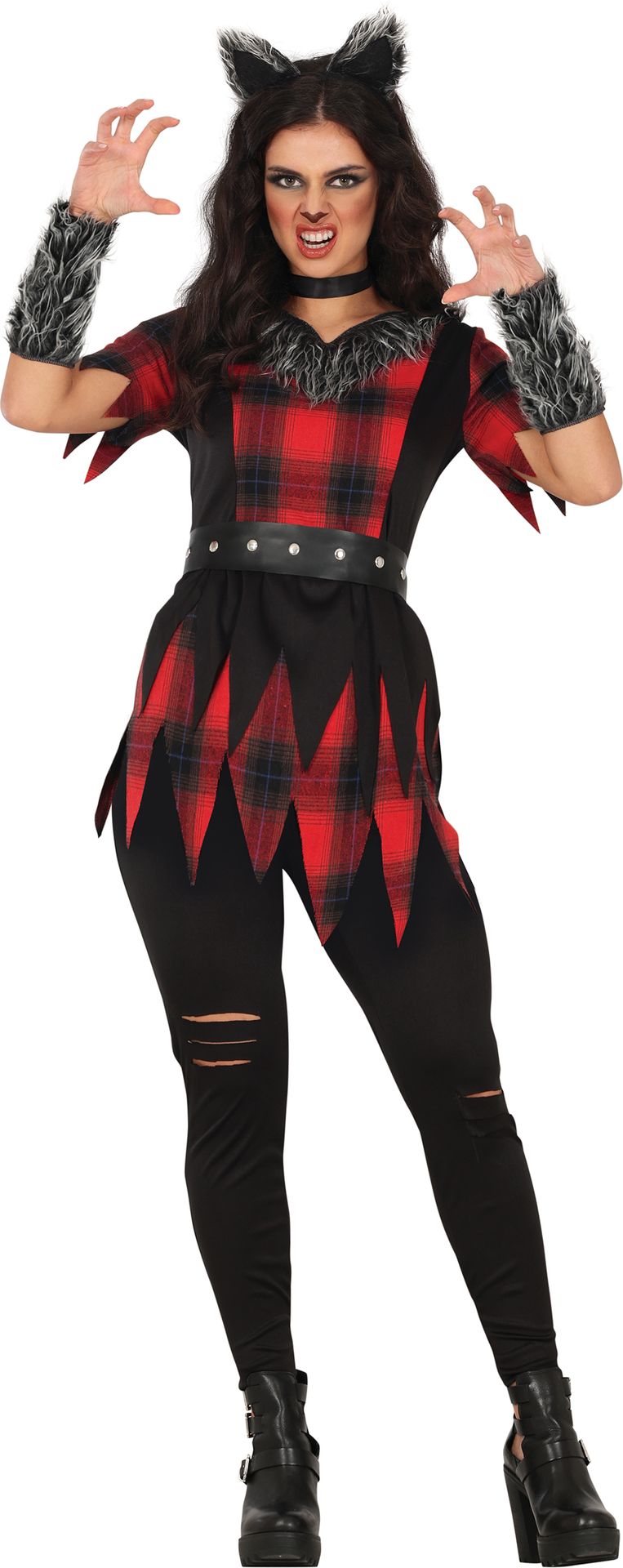 Halloween Weerwolf Zwart Rood Kostuum Dames