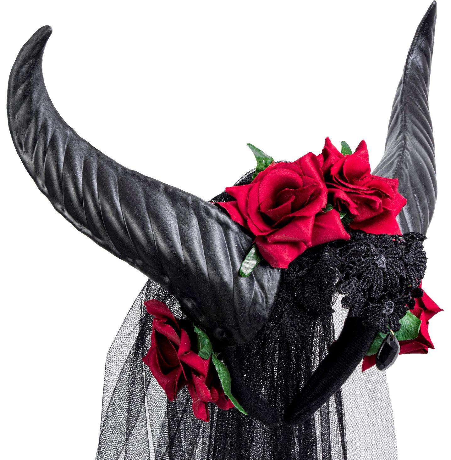Halloween zwarte bruidsluier met hoorns
