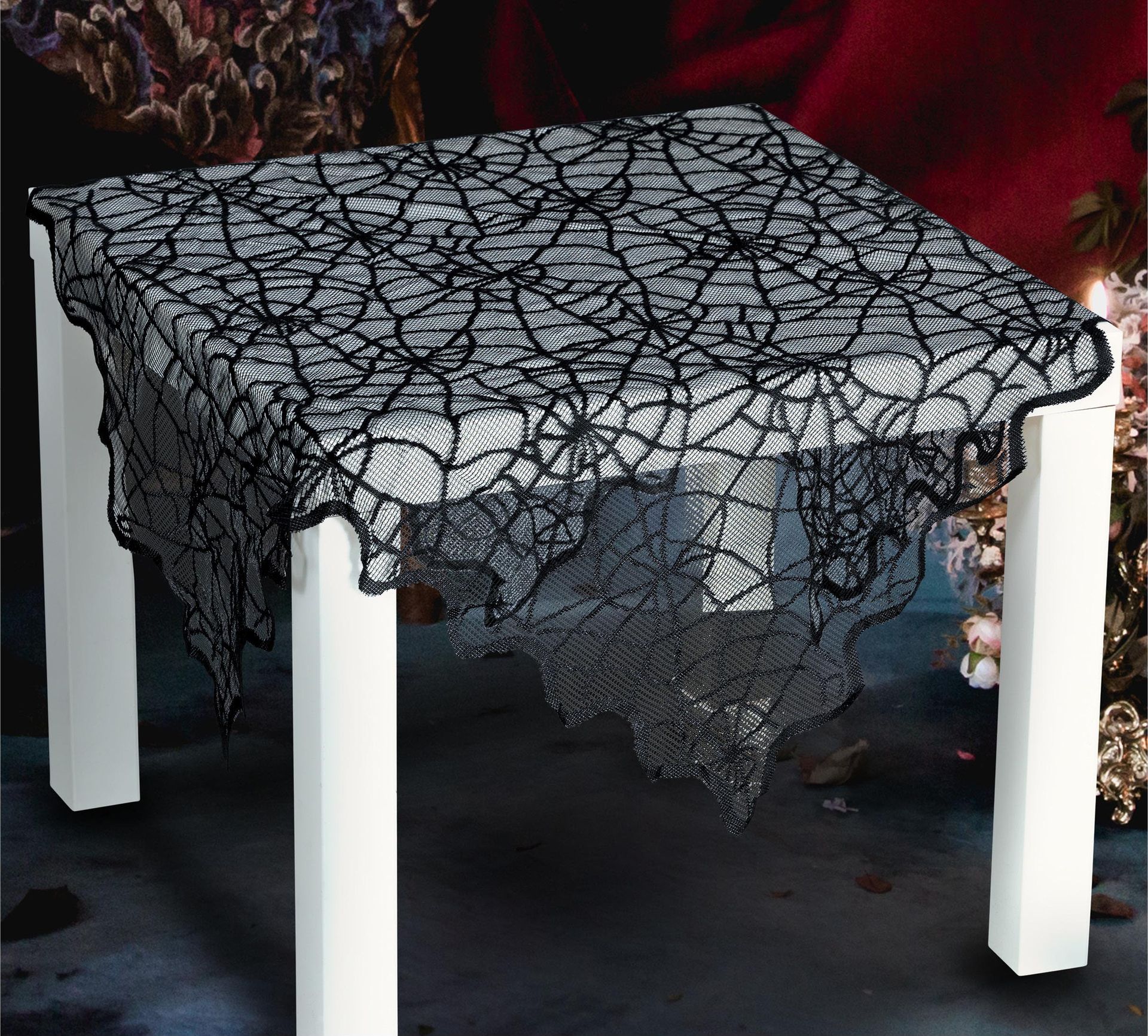 Halloween Zwarte Kanten Spinnenweb Tafelkleed