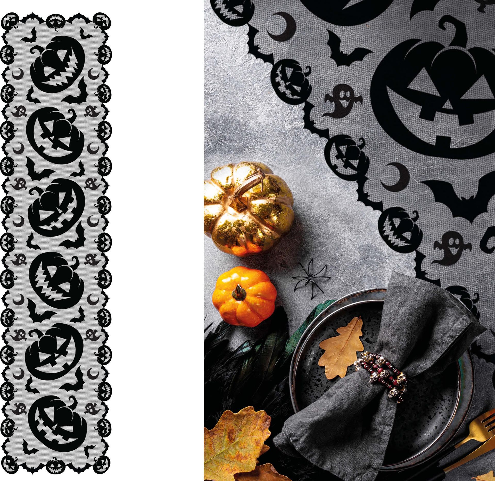 Halloween Zwarte Pompoenen Tafelloper