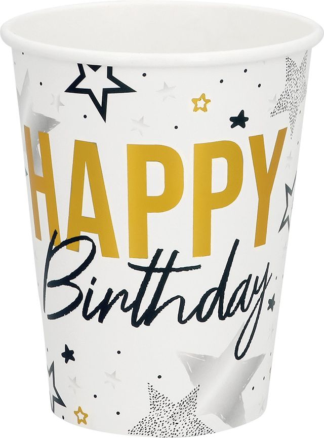 Happy Birthday Papieren Beker Set Goud