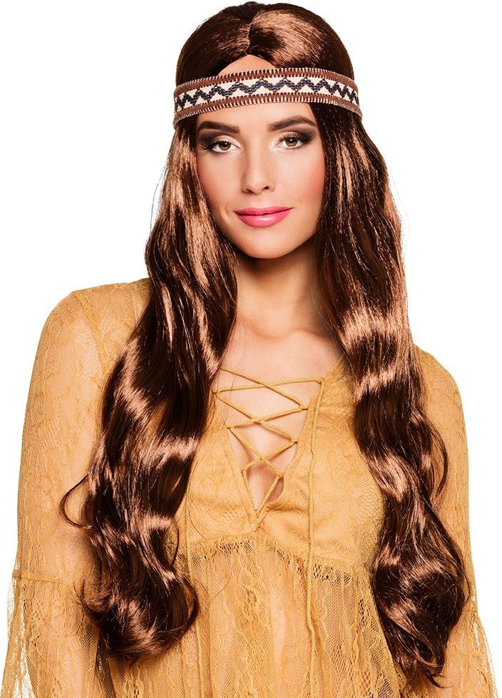 Harmony hippie pruik met hoofdband bruin