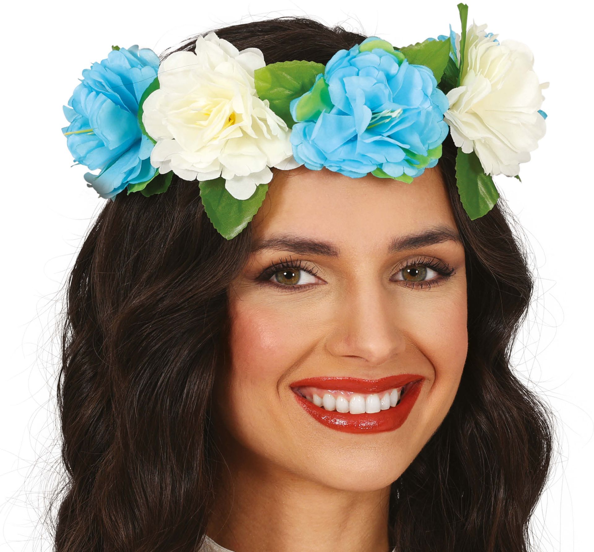 Hawaii Bloemenkroon Blauw Wit Volwassenen