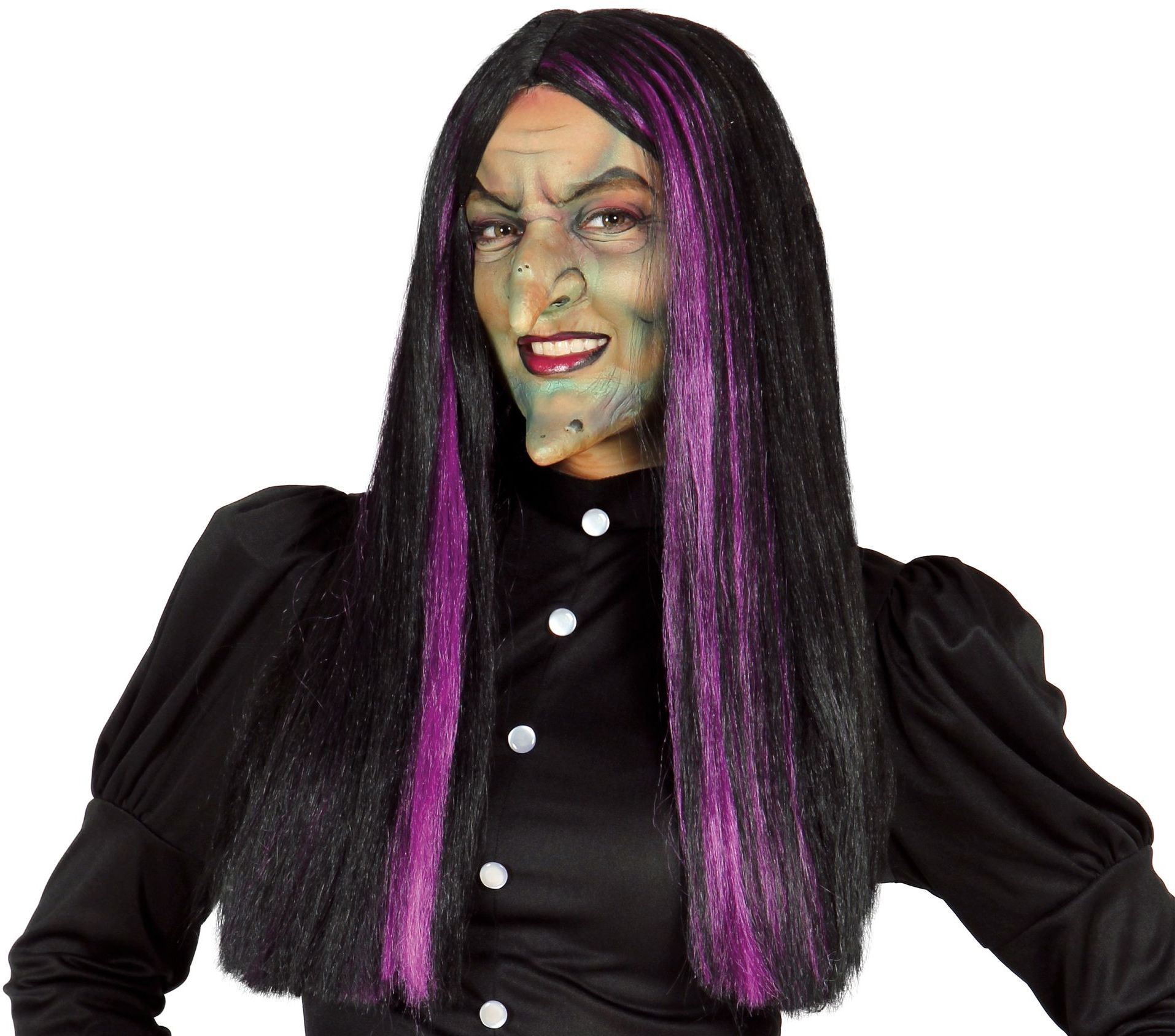 Heksen Pruik met Paarse Highlights
