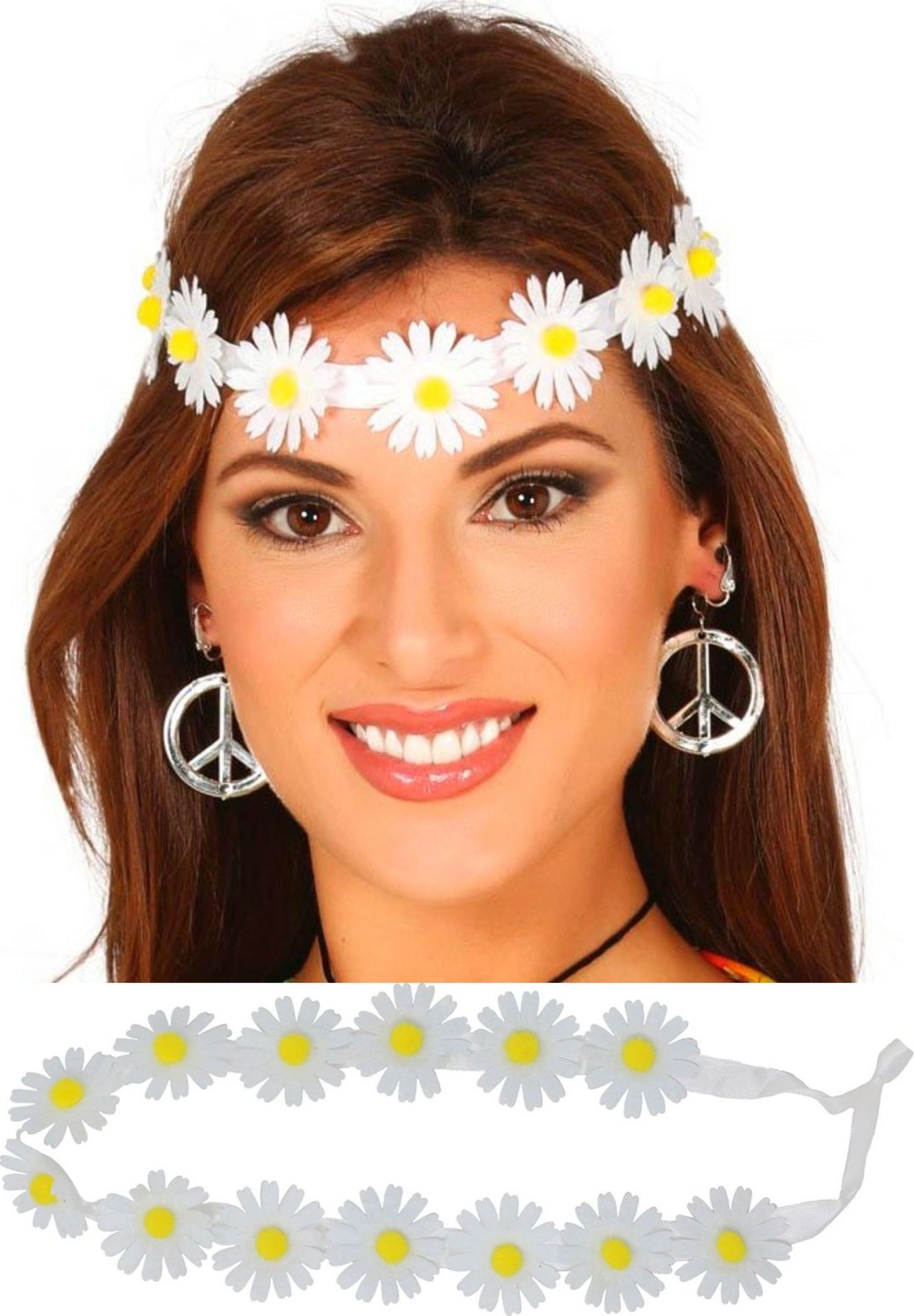 Hippie Bloemen Hoofdband Wit