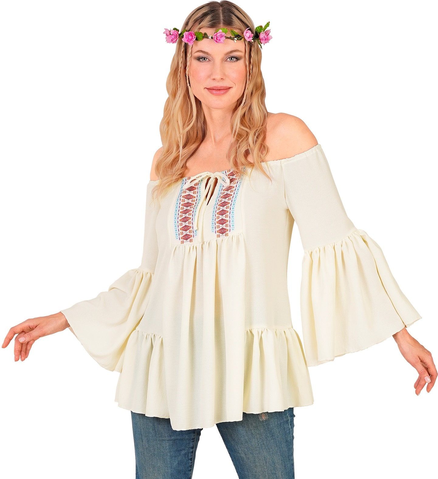 Hippie Blouse 60s Wit Dames