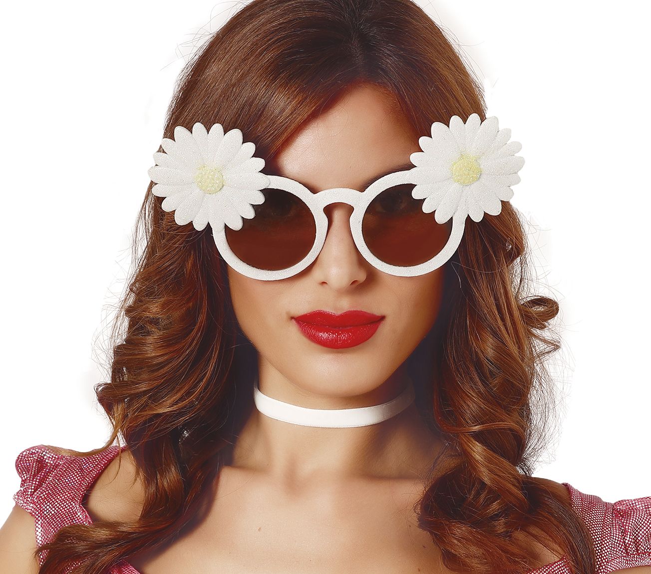 Hippie glitterbril met margrietjes