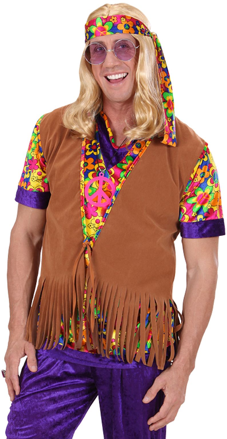 Hippie Heren Suède Vest met Bloemetjes Hoofdband