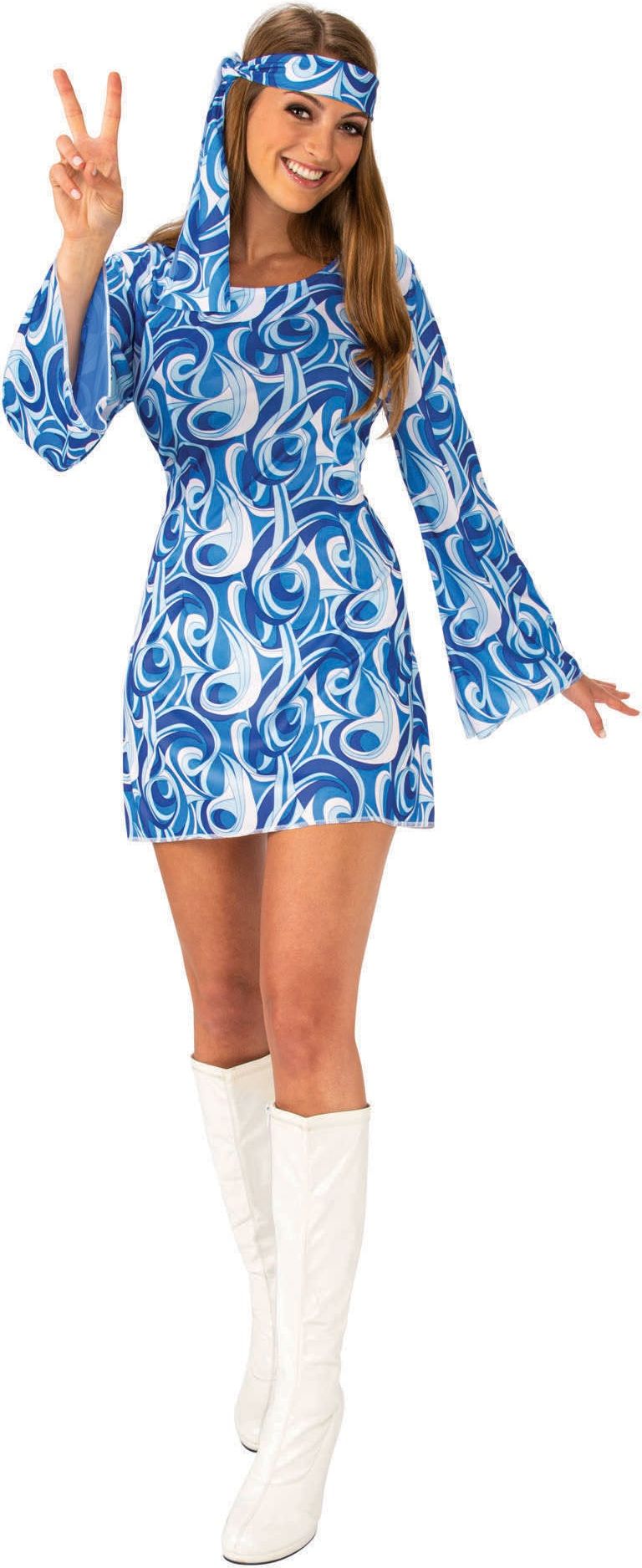 Hippie Jurkje Blauw Flower Power Dames