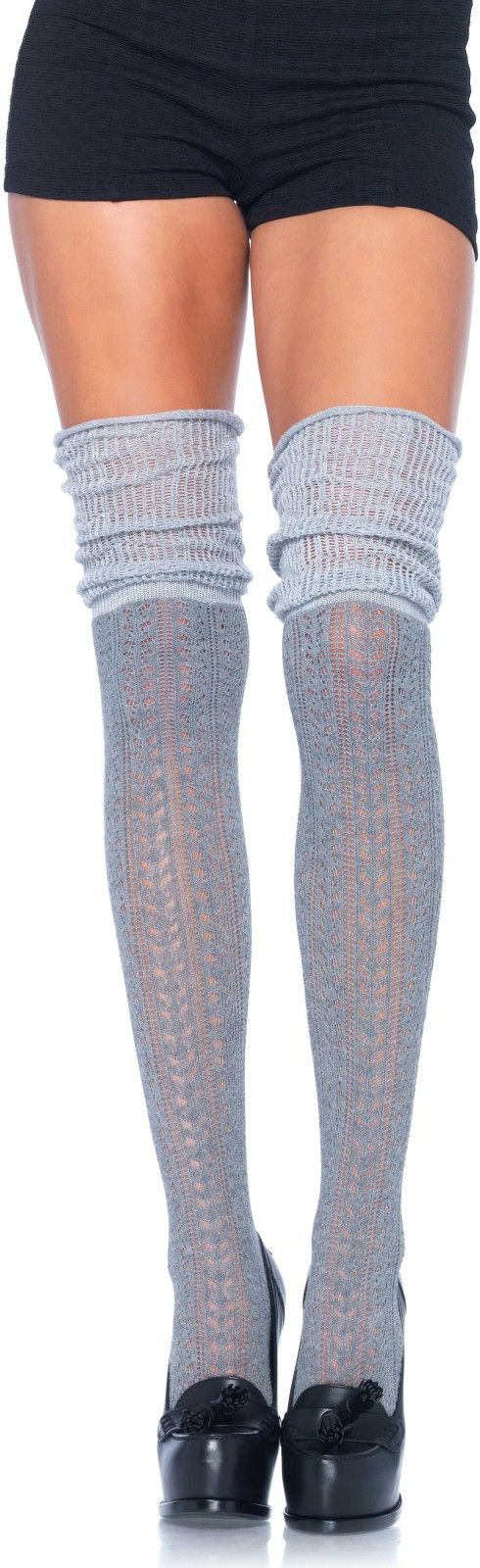 Hoge Sokken met Breipatroon Grijs