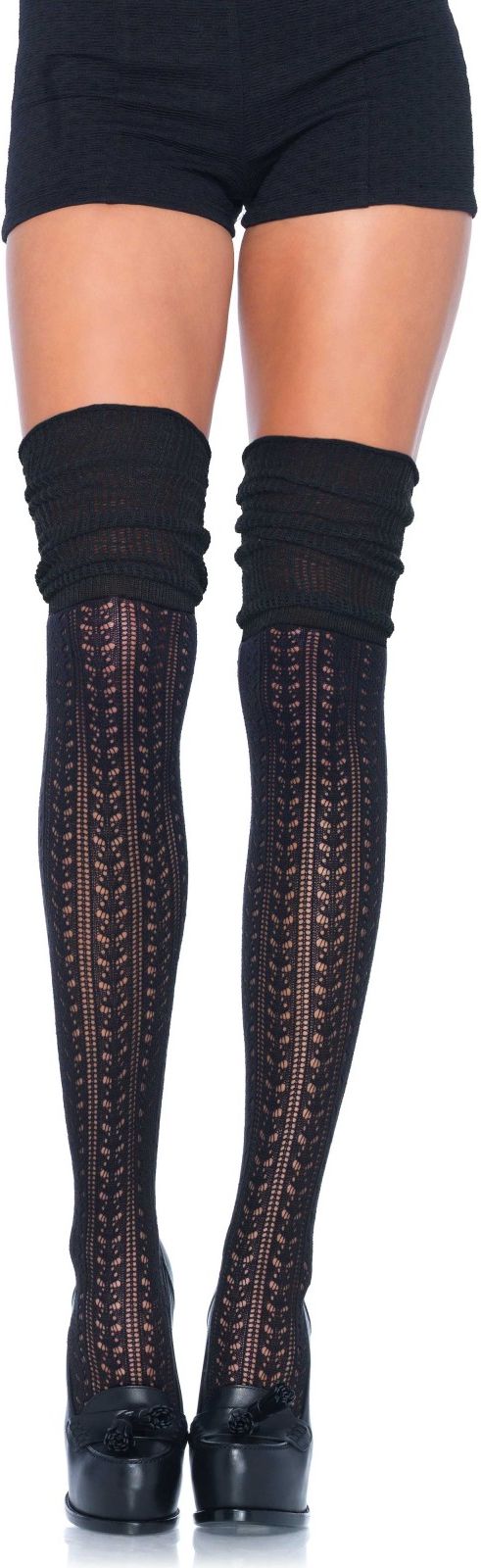 Hoge Sokken met Breipatroon Zwart