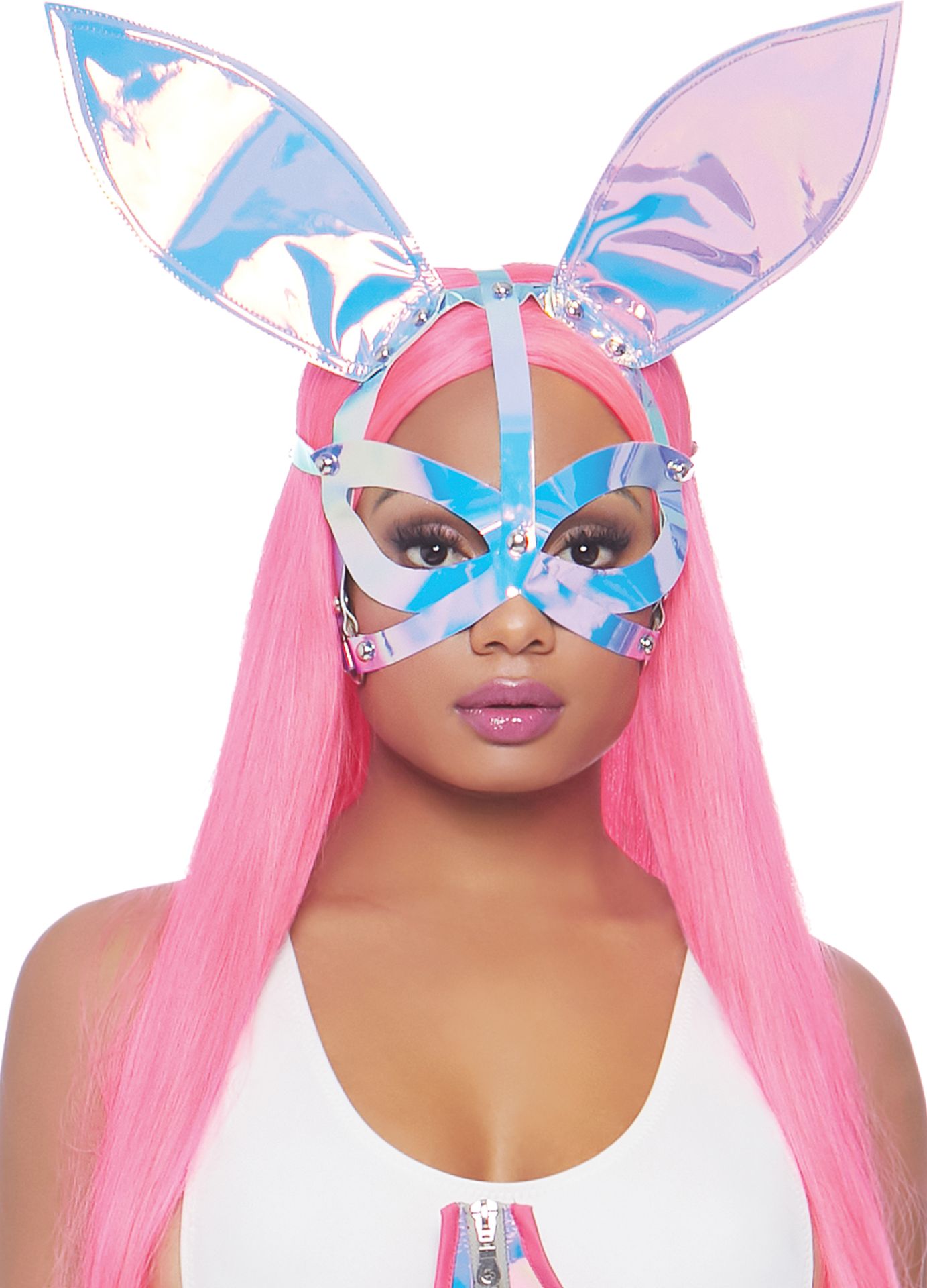 Holografisch Metallic Bunny Masker met Oren