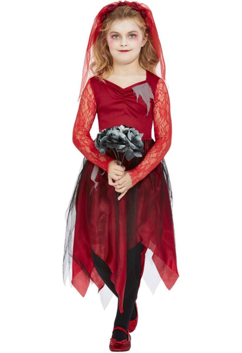 Horror Bruid Meisjes Kostuum Rood