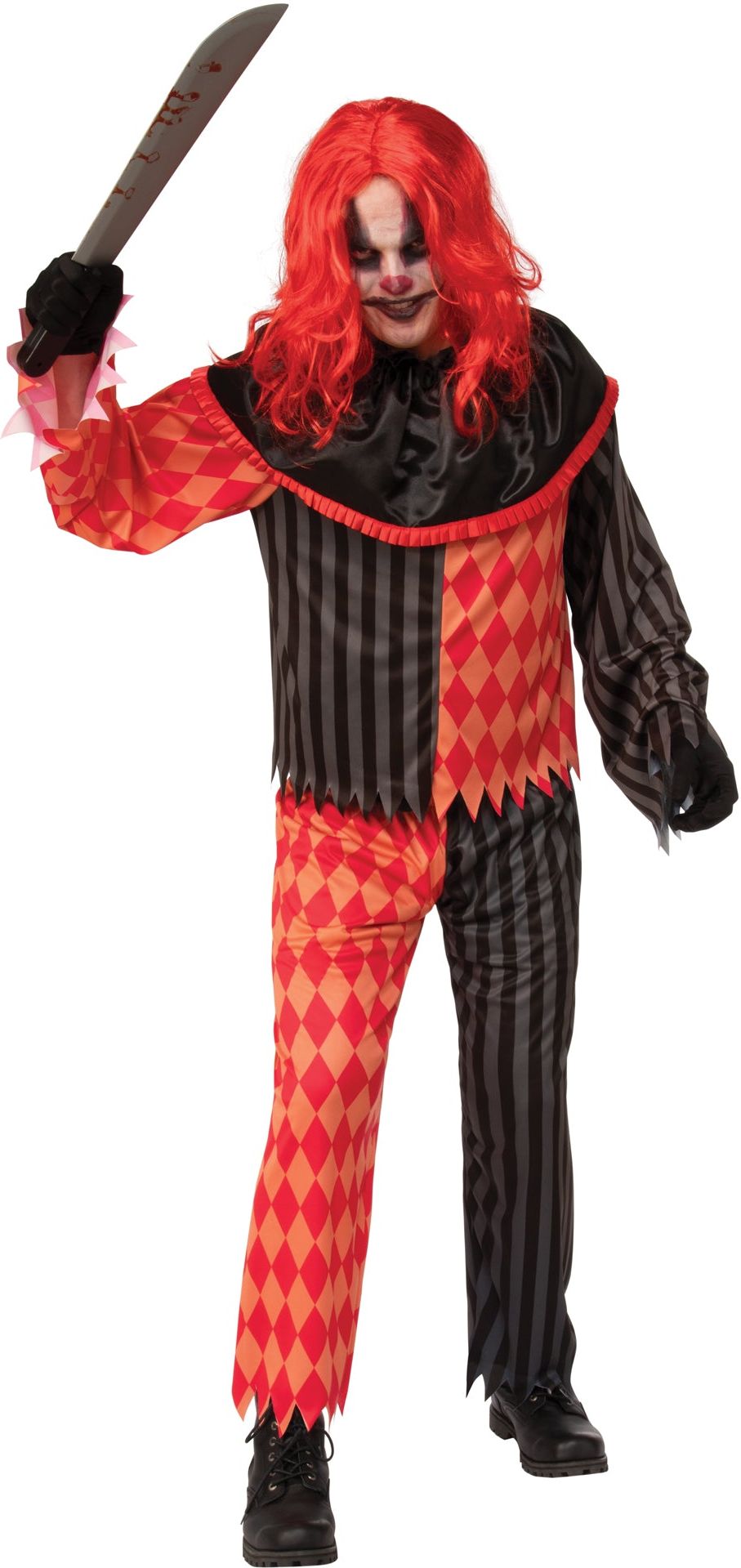 Horror Clown Heren Halloween Kostuum Rood Zwarte Ruiten
