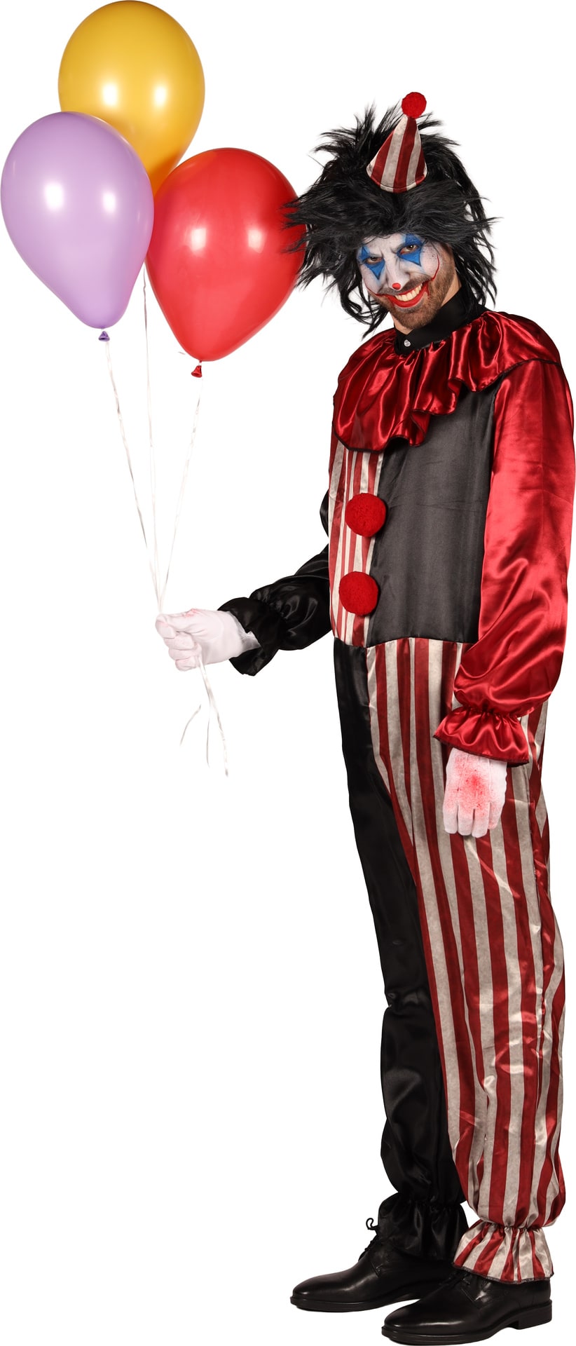 Horror Clown Kostuum Heren Rood Zwart Gestreept Halloween