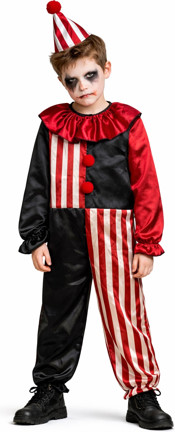 Horror Clown Kostuum Jongens Rood Zwart Halloween