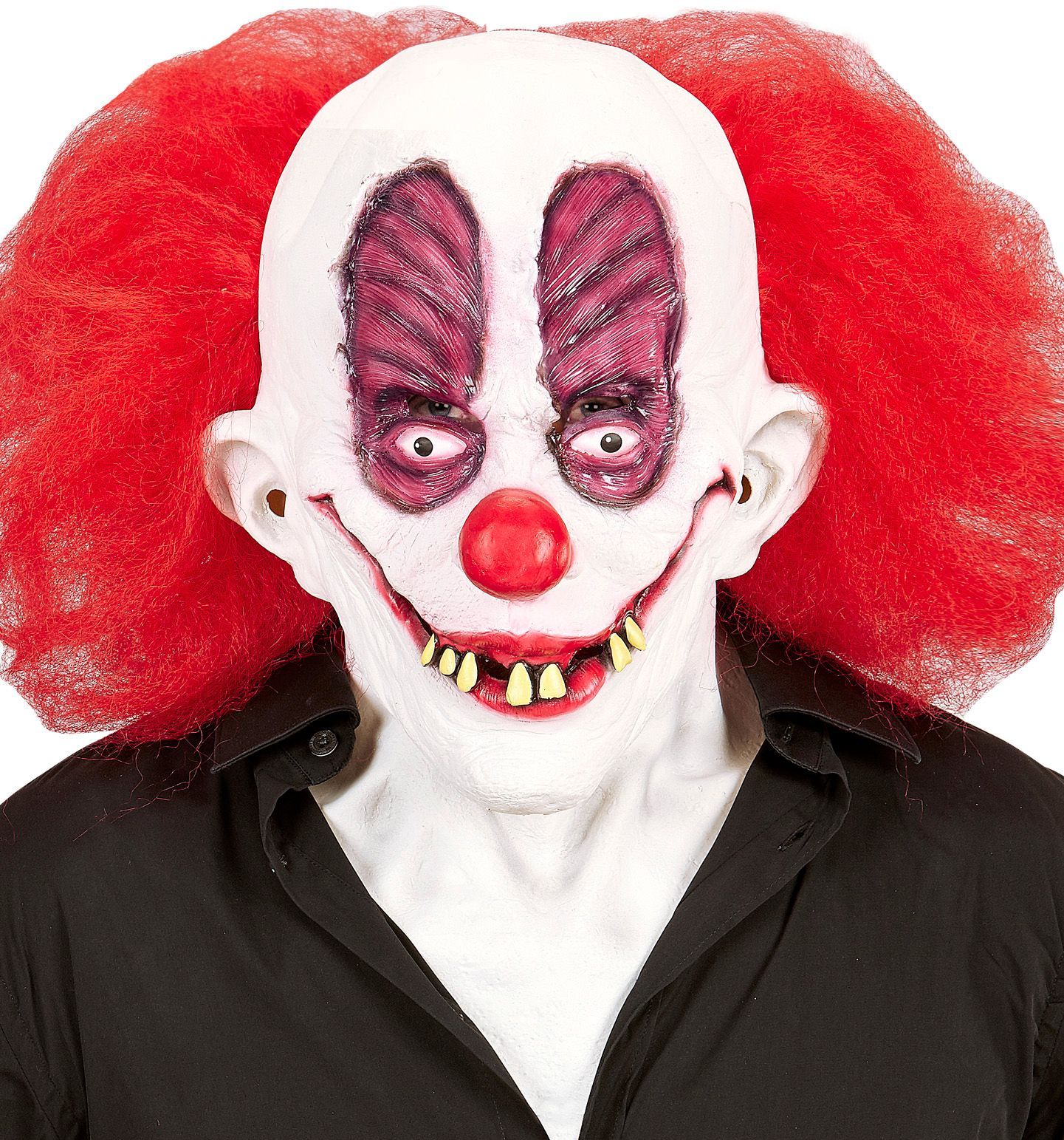 Horror Clown Masker met Rode Pruik