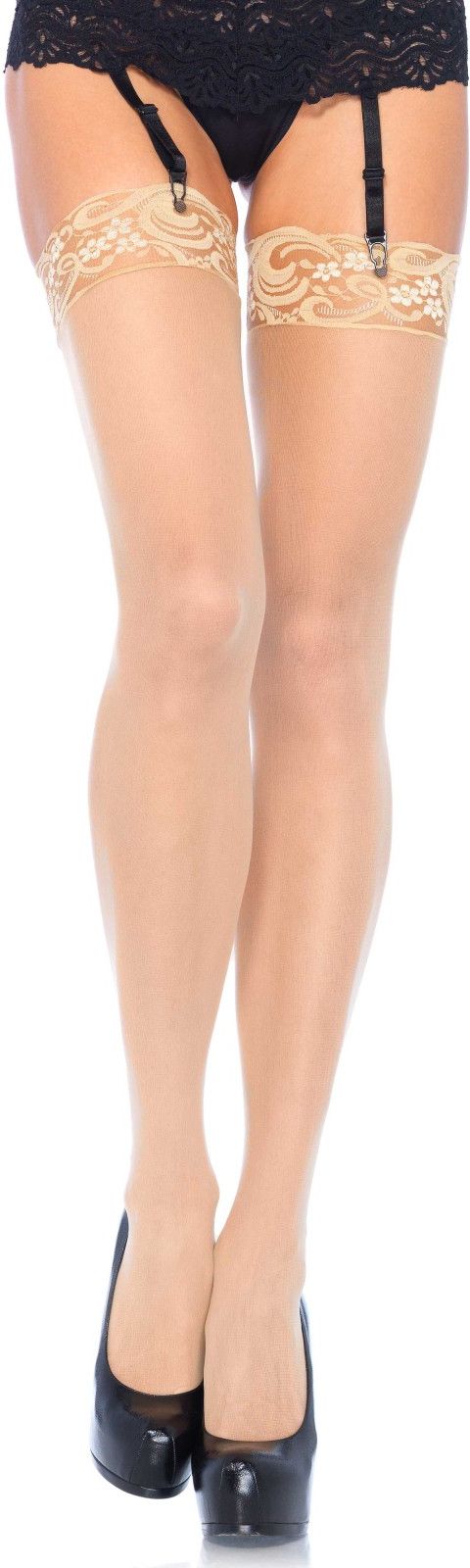 Huidskleur Nylon Transparante Kousen met Kanten Top