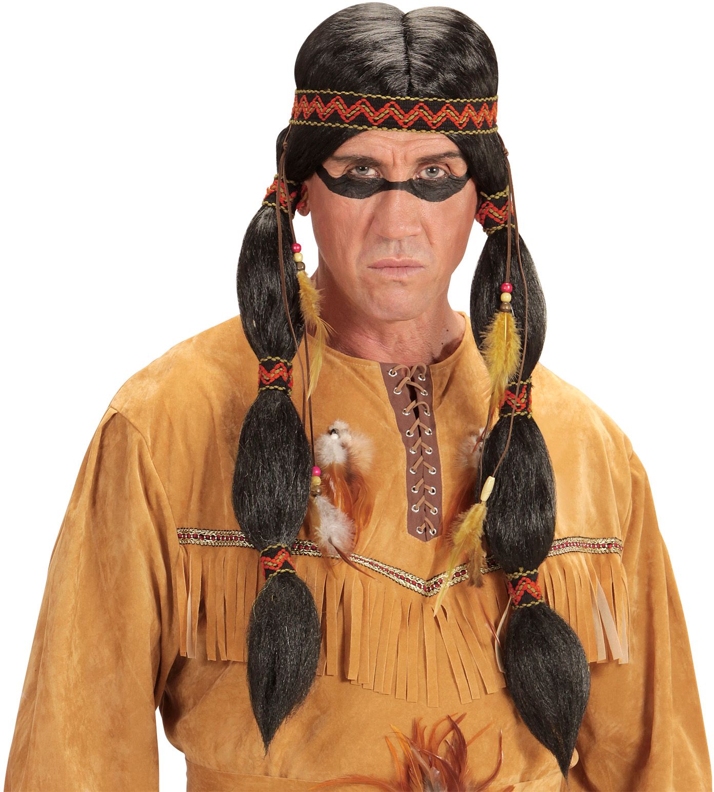 Indianen Pruik met Staartjes en Hoofdband