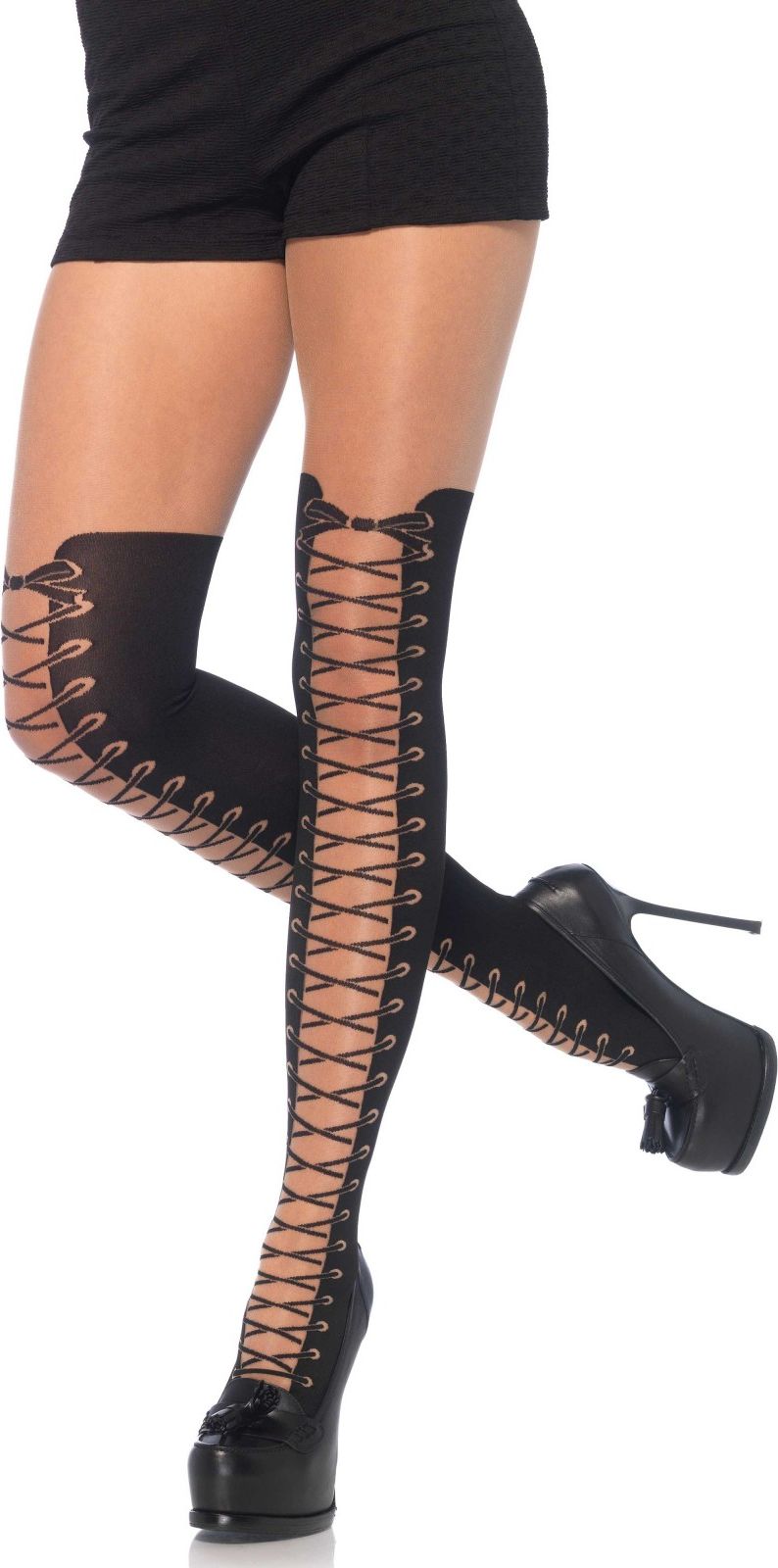 Ingeweven Veters Panty Zwart