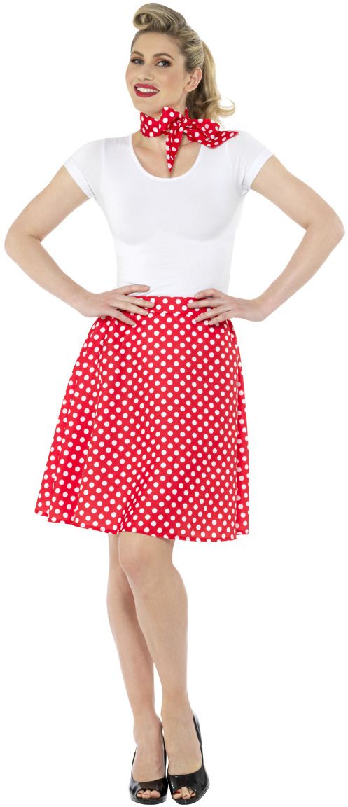 Jaren 50 Polka Dot Rok Rood
